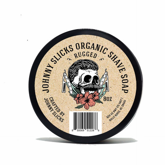 Johnny Slicks Organic Shave Soap - Supports Smooth Shaving - Shea Butter, Tea Tree & Jojoba - Natural Ingredients - Rugged Scent - 8 oz