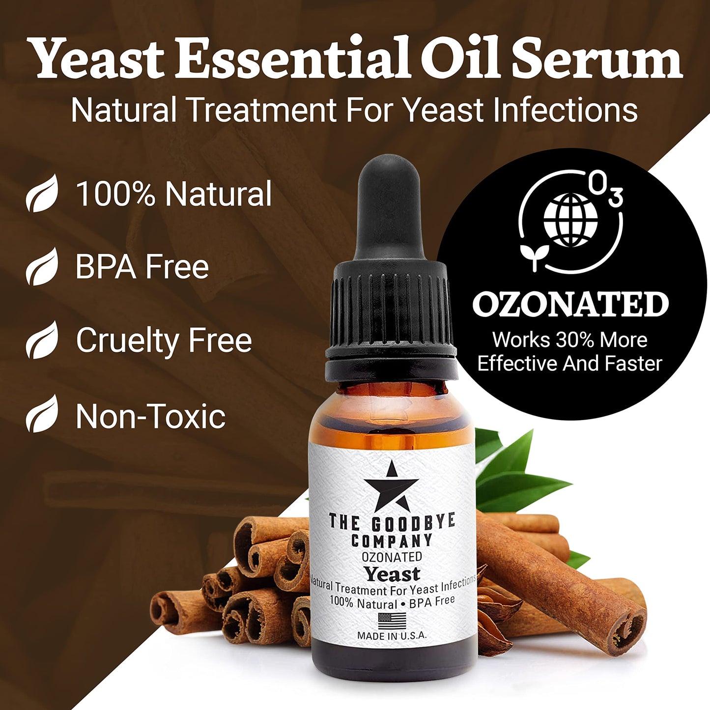The Goodbye Company Ozonated Yeast Essential Oil Serum - USDA Certified Organic Glass Bottle‚ Made in USA (30 mL)