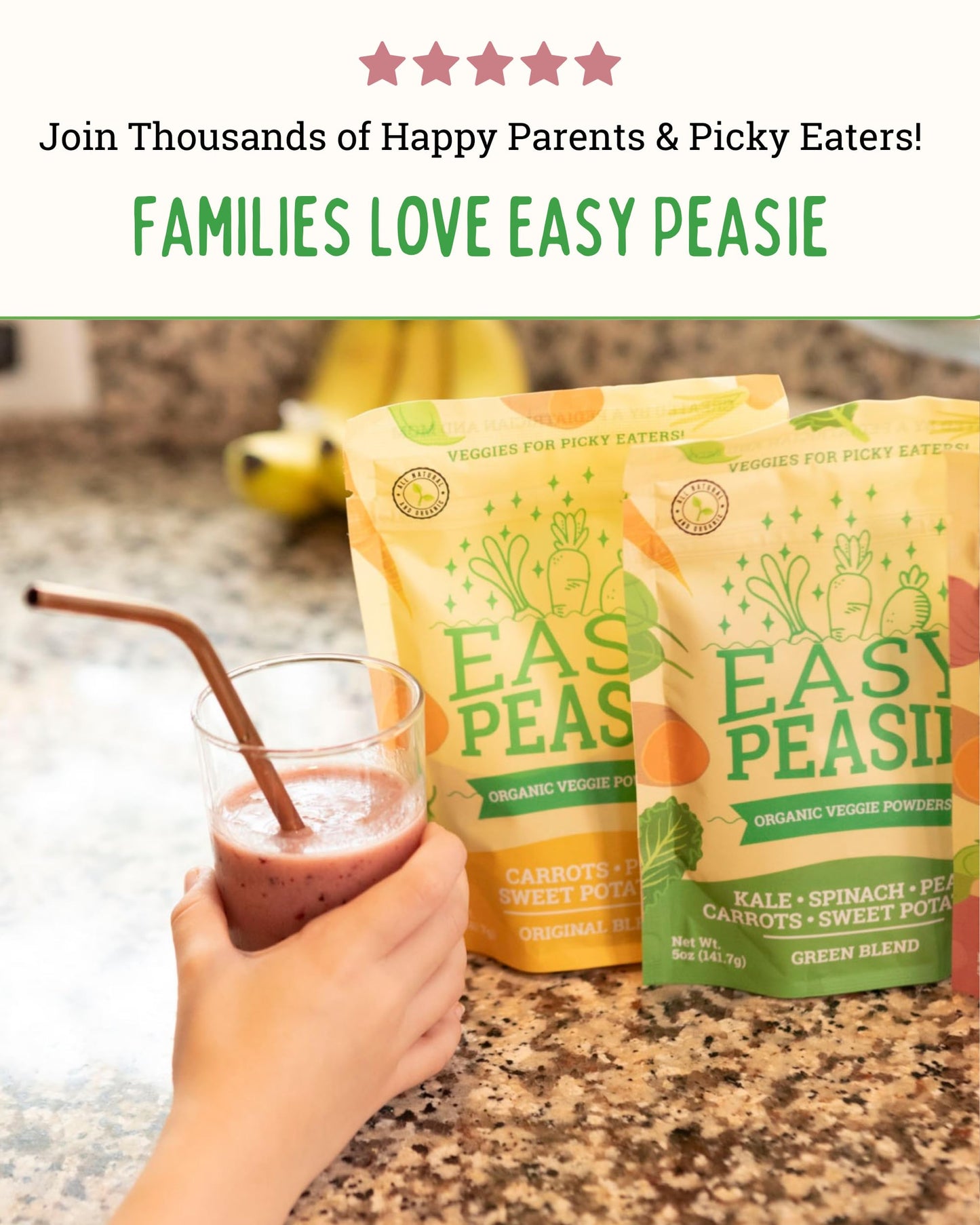 Easy Peasie Organic Veggie Powder – Green Blend – 5 oz Pouch – Vegetable Powder for Kids and Picky Eaters – Add to Meals and Smoothies
