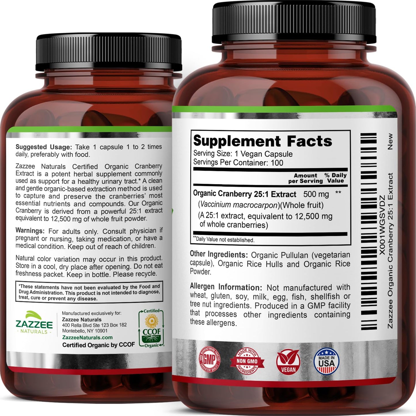 Zazzee USDA Organic Cranberry 25:1 Extract, 12,500 mg Strength, 100 Vegan Capsules, Over 3 Month Supply, Standardized, Concentrated 25X Extract, 100% Vegetarian, Certified Organic, Non-GMO All-Natural