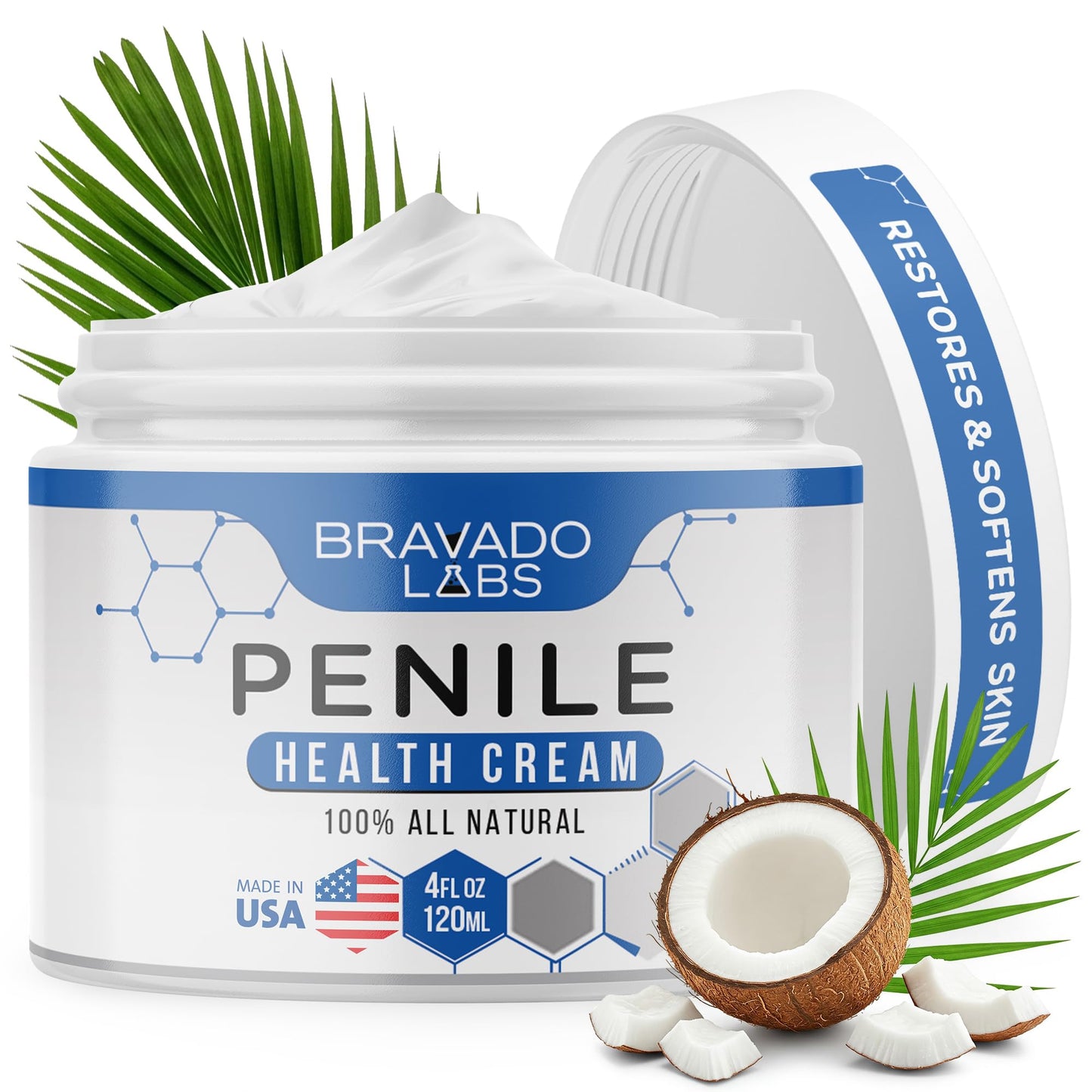 Bravado Labs Premium Penile Health Creme for Men – Daily Moisturizer for Dry Skin - Supports Foreskin Restoration - Sensitivity & Tight Intimate Area Relief - 4oz