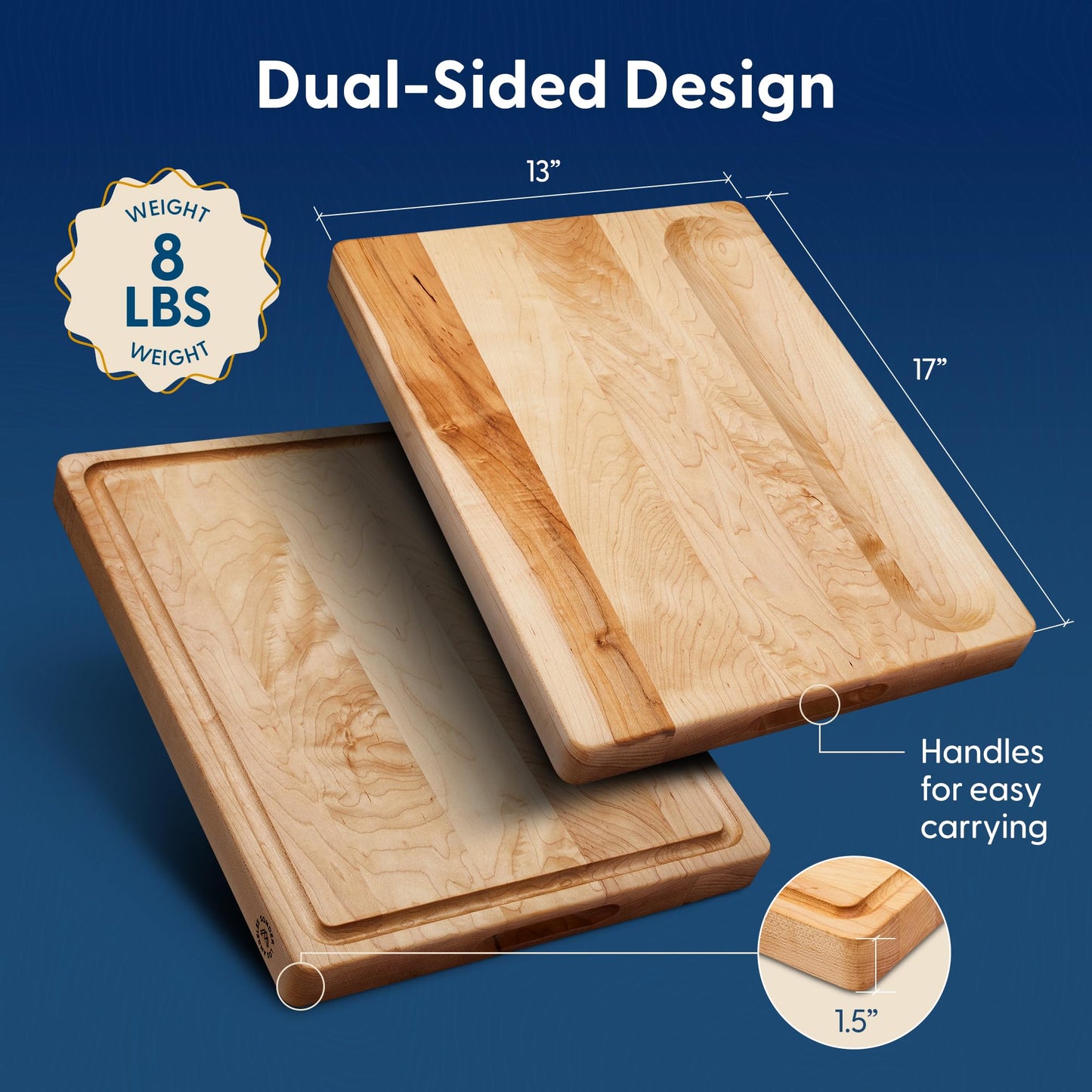 Sonder Los Angeles Winsome Maple Wood Cutting Board Made in USA | Maple Edge Grain Cutting Board for Kitchen with Juice Groove & Sorting Compartment | Gift Box Included | 17x13x1.5 in