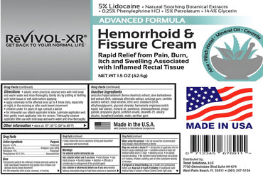 REVIVOL-XR Advanced Hemorrhoid Treatment. 5% Lidocaine + Shrinks + Protects Skin + Aloe + Witch Hazel + Botanicals, External & Internal Use. Most Complete OTC Ointment & Fissure Cream, USA Made.