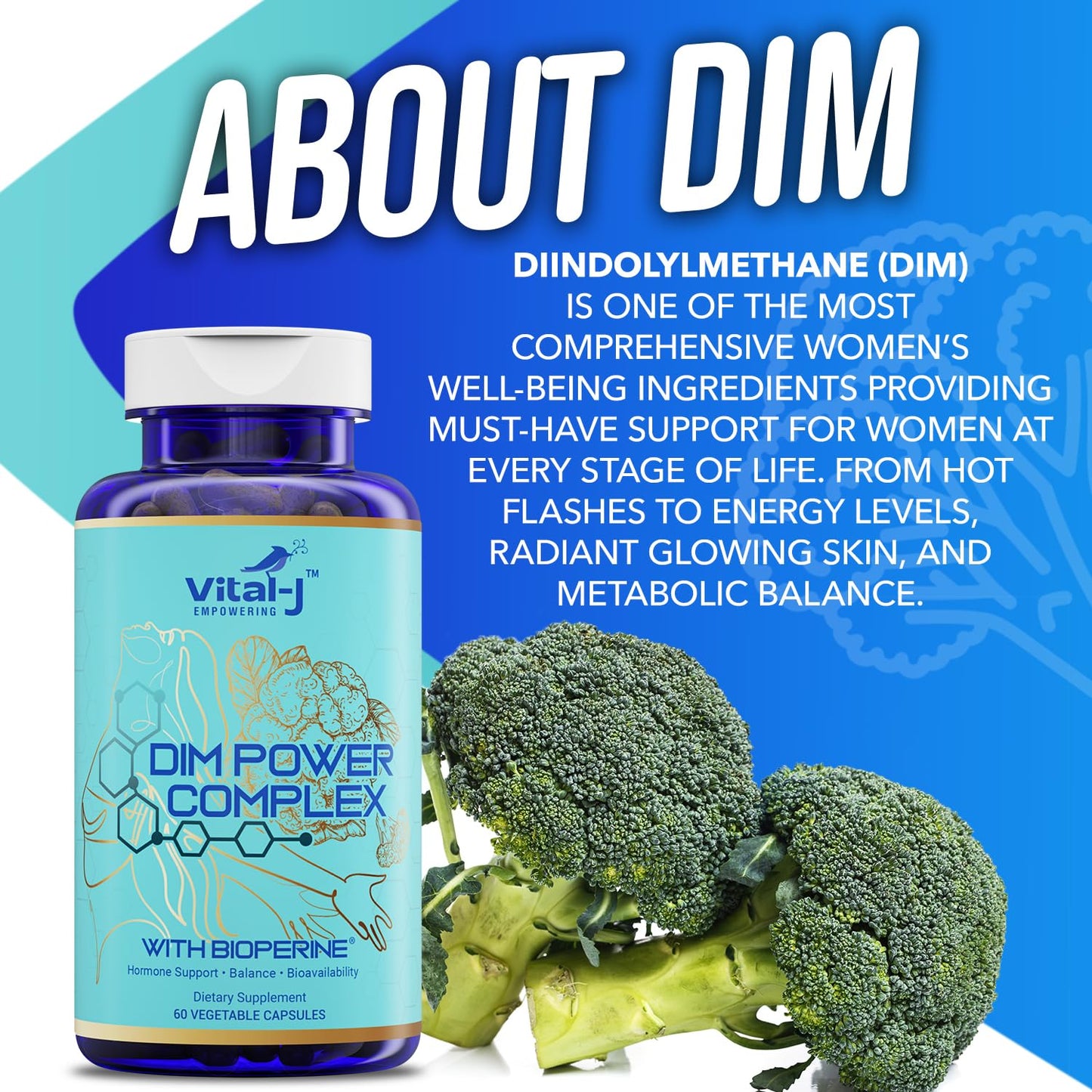 4-in-1 DIM Potent Complex 300mg - Estrogen Balance and Metabolism, Energy & Menopause Support Supplement with Bioperine (x4), Calcium and Broccoli Extract - for Women and Men 30 Servings
