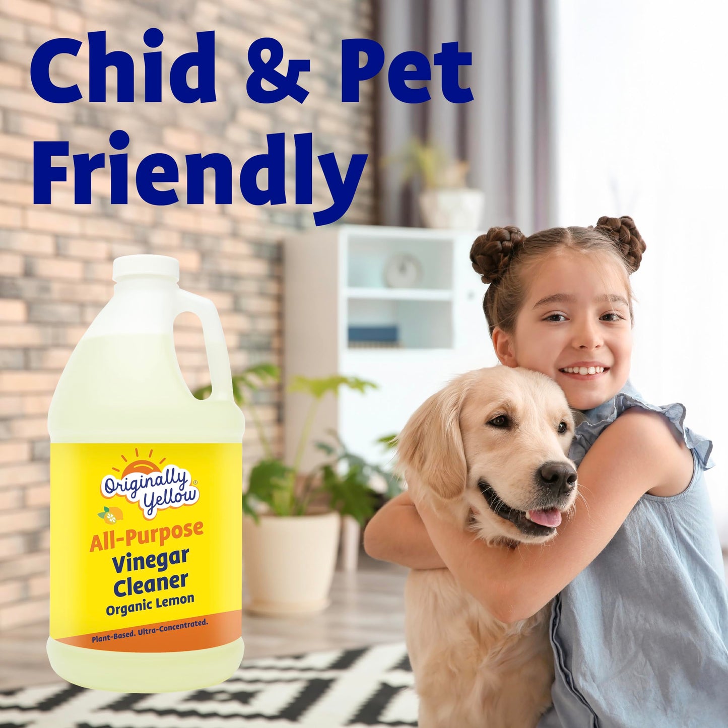 Originally Yellow Lemon Vinegar For Cleaning Purpose | USA Made All Purpose Cleaner | Use as a Floor, Glass, Kitchen, & Bathroom Cleaner | Plant Derived Vinegar 1 Gallon in 2 bottles | 128 Oz