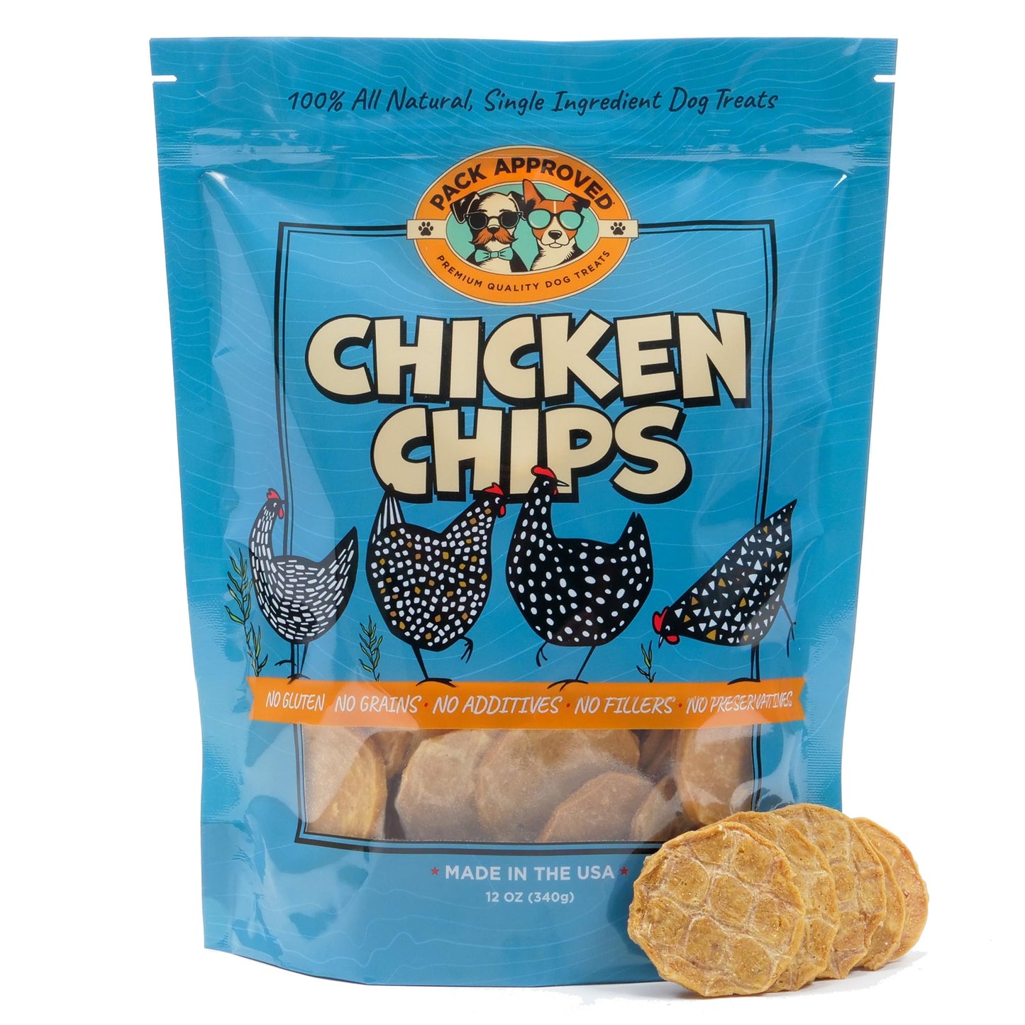 Pack Approved Crunchy Chicken Chips for Dogs - Single Ingredient Training Treats - Dried 100% Chicken Breast, All-Natural - 12oz
