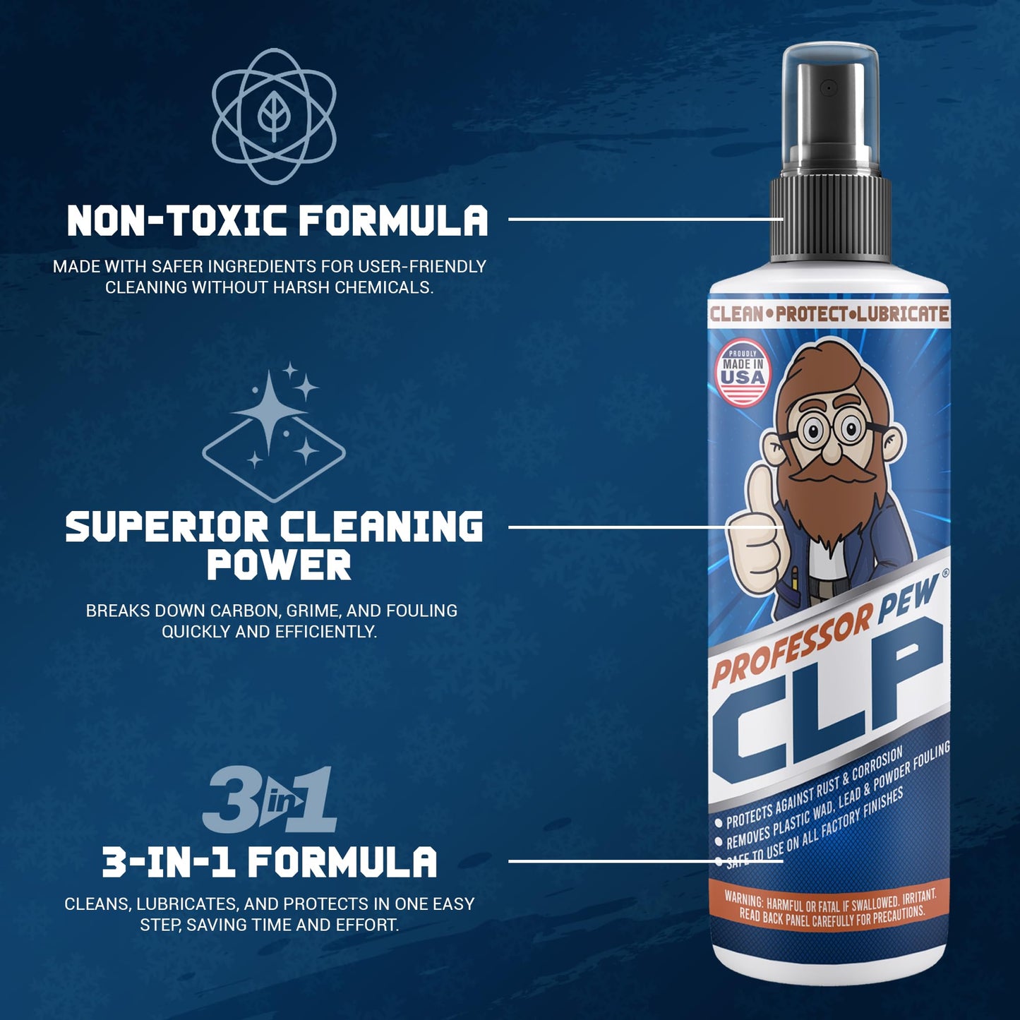 BRAVOBELT Professor Pew CLP - Gun Oil and Cleaner | Gun Rust Remover | Degreaser for pistols, rifles, tools, and shotguns - 8 oz bottle