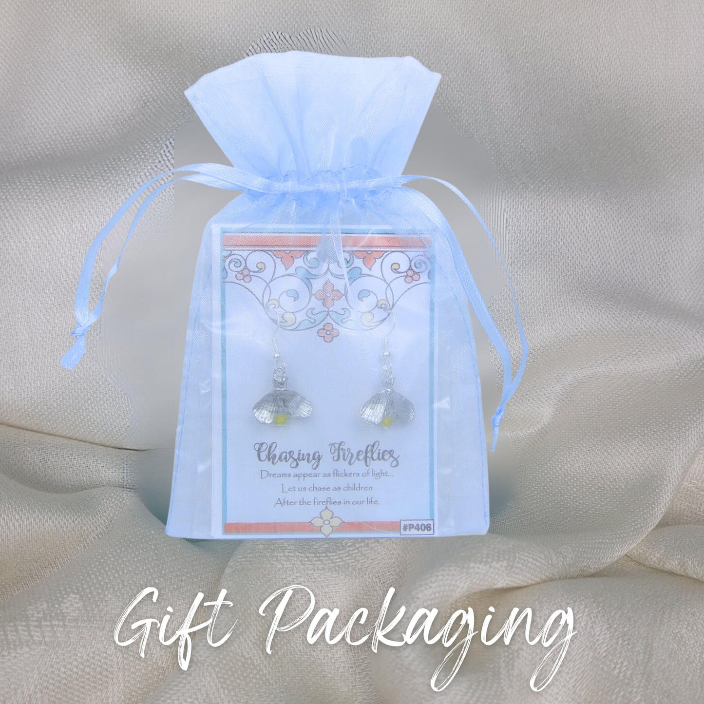 Pewter Firefly Lightning Bug Earrings - Gift Packaged with Chase your Dreams Story Card - Graduation, Wedding, and Shower Gift- Made in USA