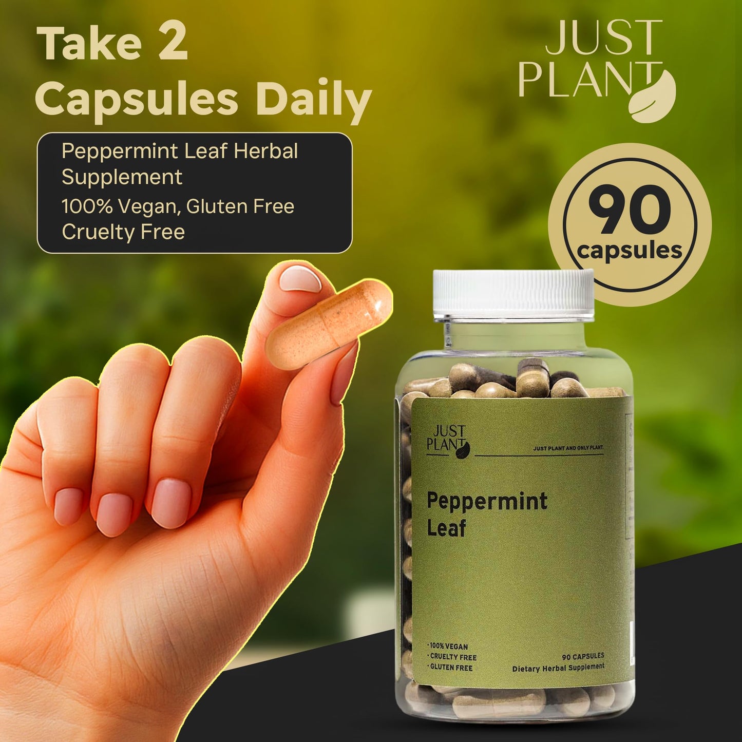 Vegan Peppermint Leaf Capsules 750mg, 90 Vegan Capsules | Gentle Digestive & Breath Support | Herbal Supplement | Organic, Gluten-Free