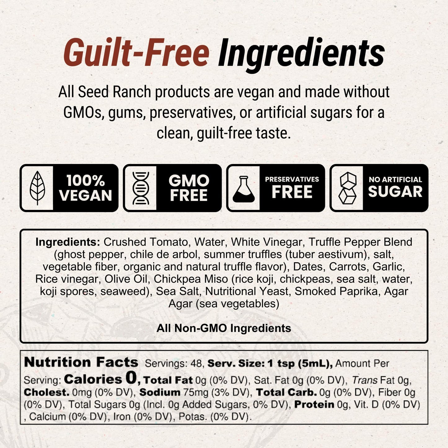 Seed Ranch Gourmet Truffle Hound Hot Sauce - Medium Heat - Spicy & Savory Truffle Hot Sauce with Chile de Arbol, Ghost Pepper & Garlic - Vegan, Non-GMO - Pasta, Pizza & Sriracha Lovers