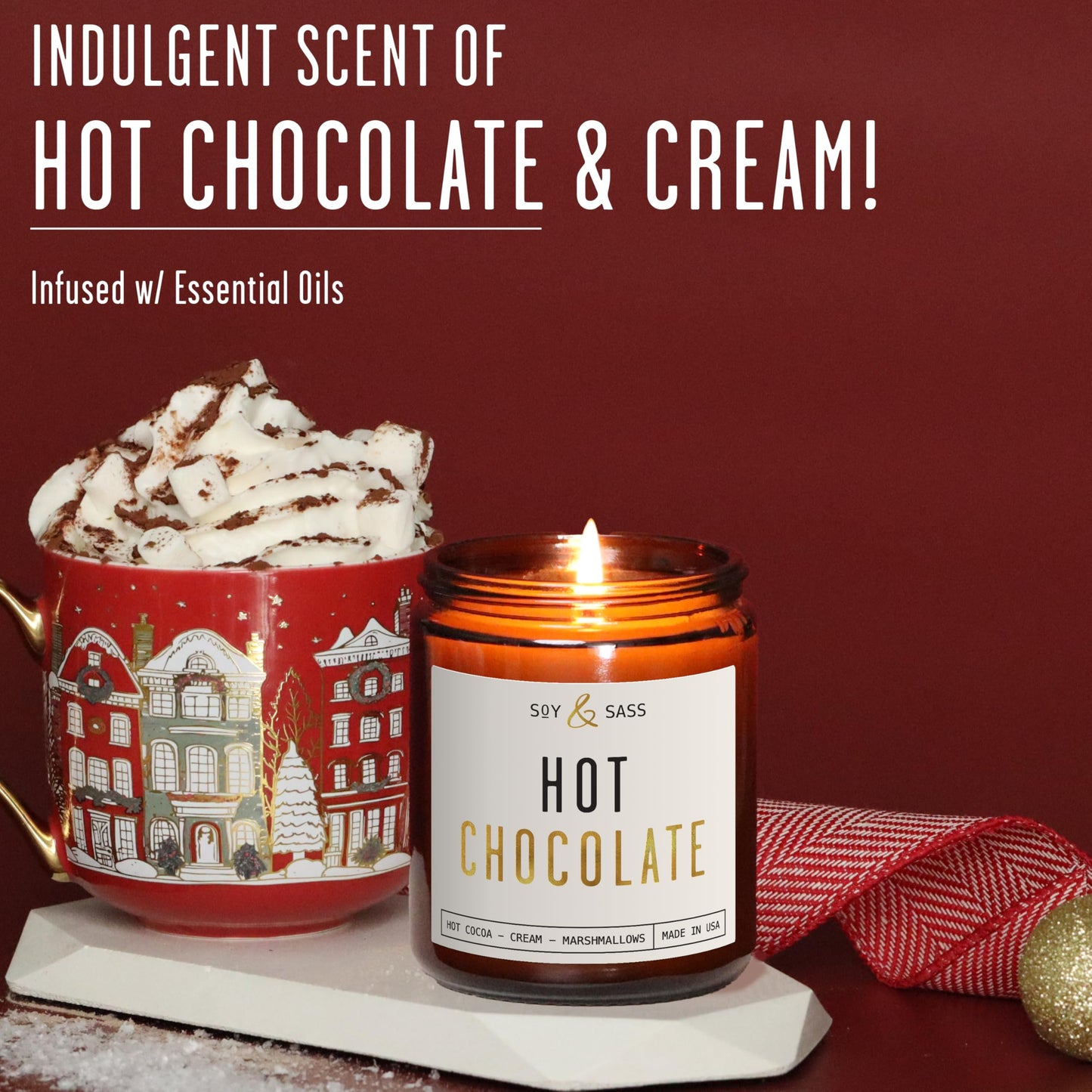 Hot Chocolate Candle - w/Hot Cocoa and Cream Candle I Infused with Scented Essential Oils I 9oz Reusable Jar, Long-Lasting 50 Hour Burn I Non-Toxic I Made in The USA