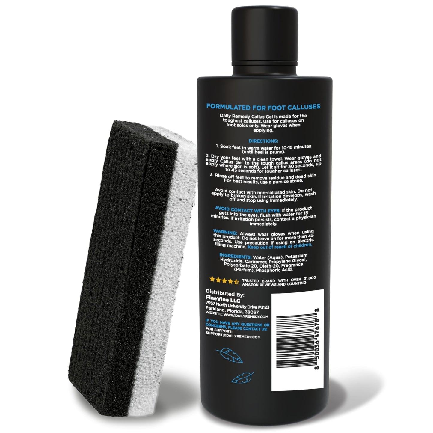 Professional Foot Callus Remover Gel Set - Calloused Feet Remover with Pumice Stone - 8oz Made in USA