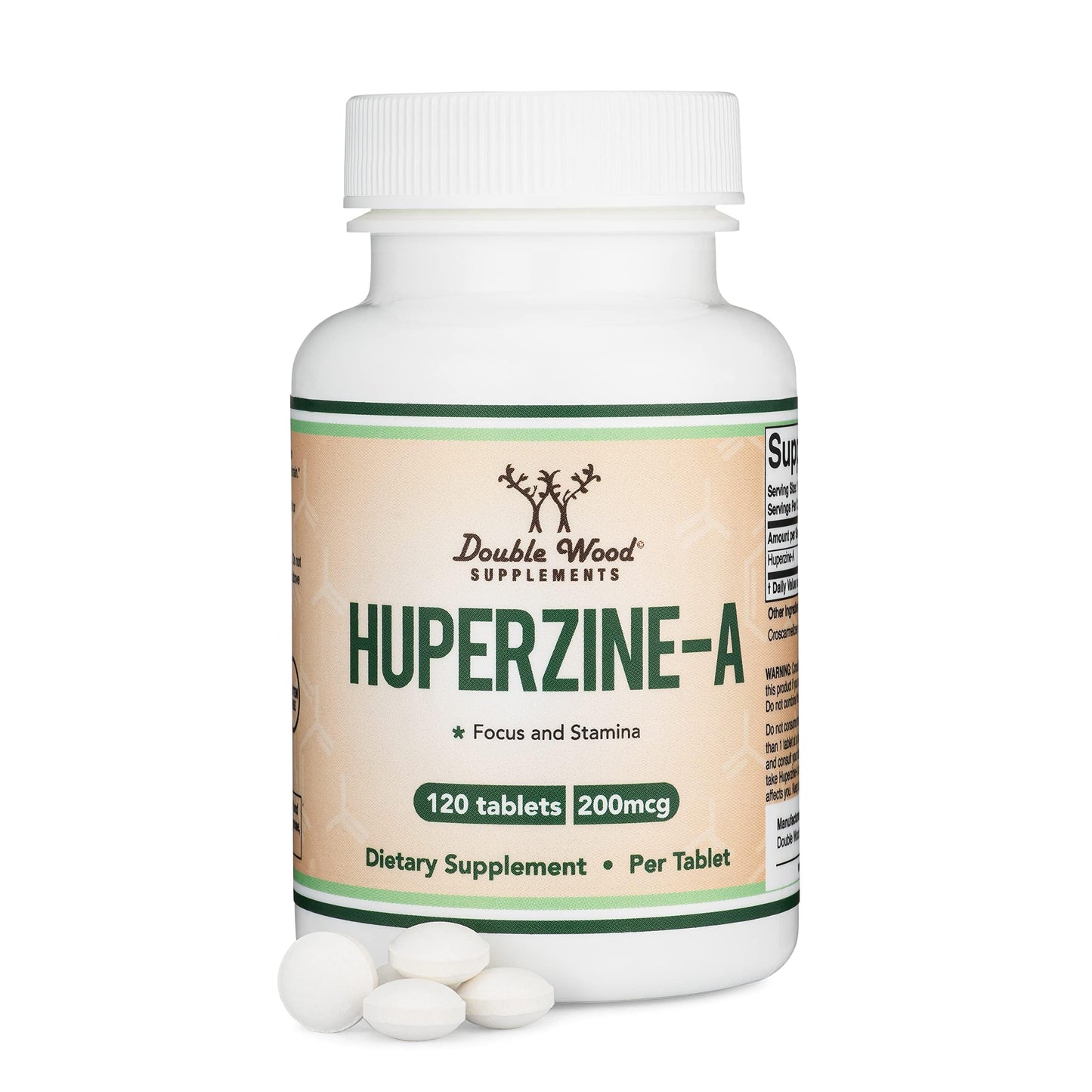 Huperzine A 200mcg (Third Party Tested) 120 Tablets, Brain Supplement to Promote Acetylcholine (Acetylcholinesterase Inhibitor) - Supports Memory and Focus by Double Wood