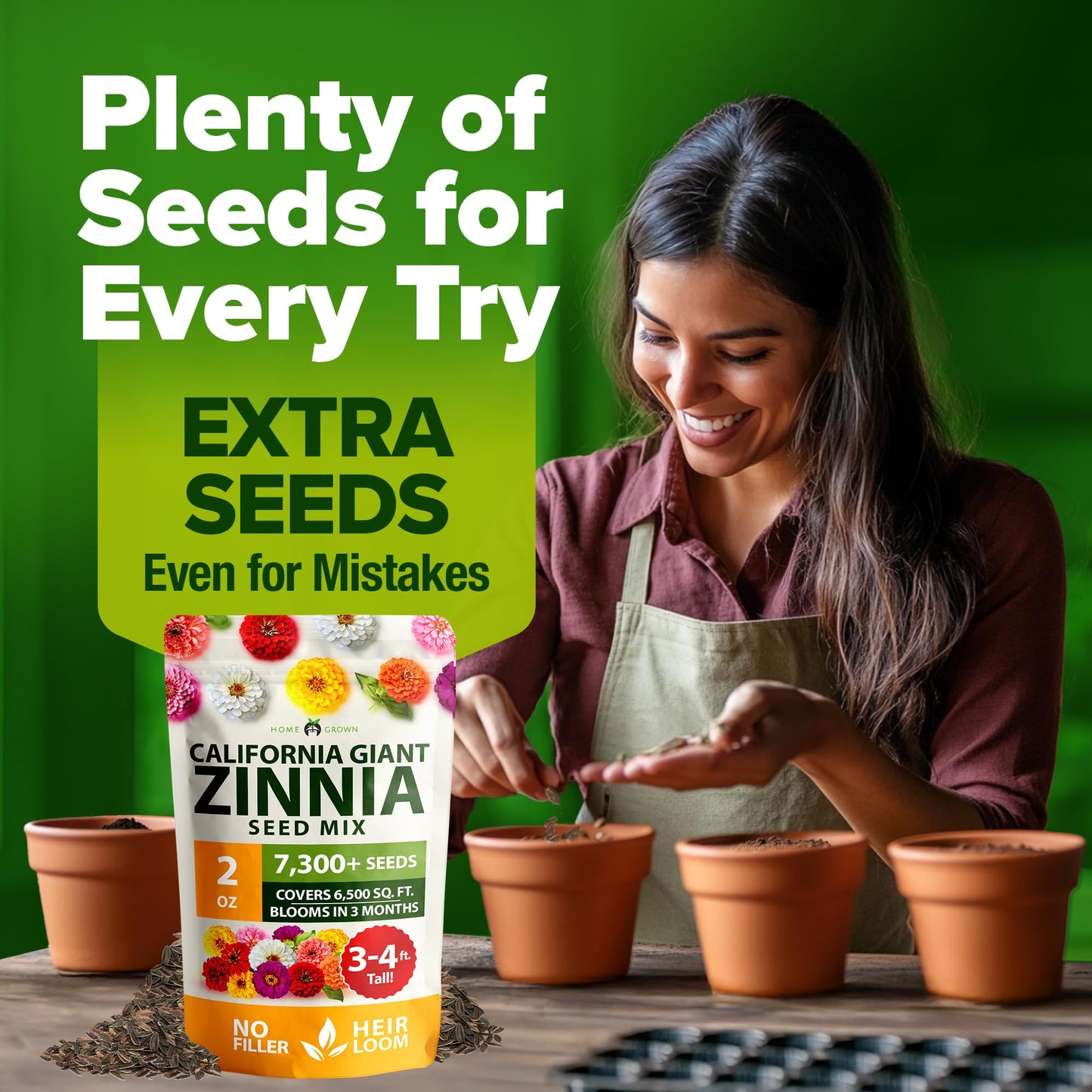 HOME GROWN Zinnia Seeds for 2025 - California Giant Mix - 7,300+ (2 oz) 𝗡𝗢𝗡-𝗚𝗠𝗢 𝗨𝗦𝗔 Plant Wildflower Blooms – Bulk Seeds for Planting Flowers Outside - Pollinator Gardens (Zinnia elegans)