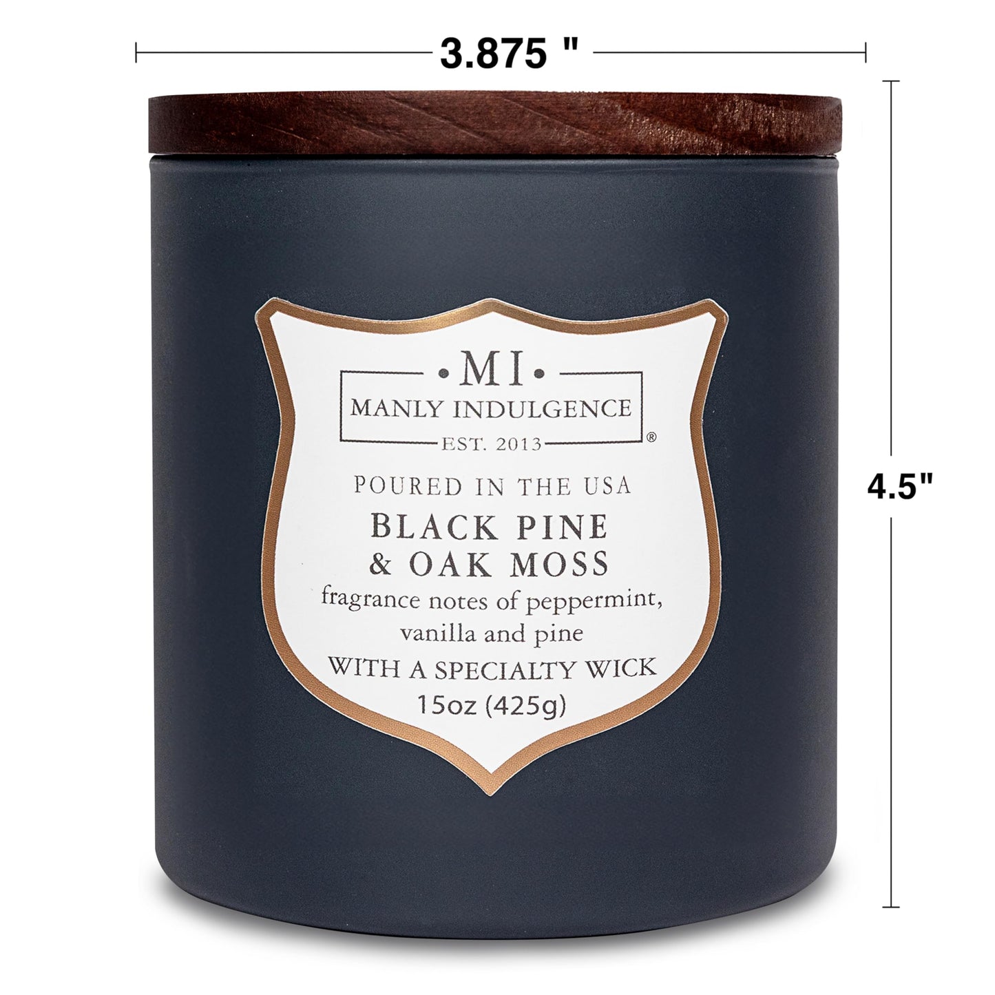Manly Indulgence Black Pine Oakmoss Scented Candles for Men, 15 oz Wooden Wick, Fathers Day Candle, 60H Burn, Candles for Home Scented - Made in The USA