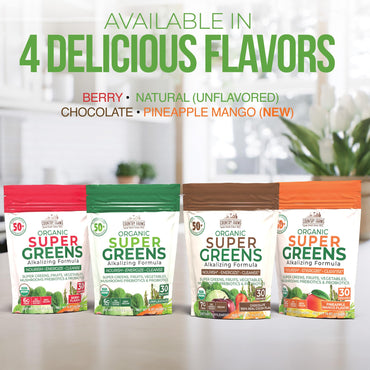 Country Farms Super Greens Natural Flavor, 50 Organic Super Foods, USDA Organic Drink Mix (Wheat Grass, Spirulina, Chlorella) Mushrooms & Probiotics, Fiber, Gut Health, Natural Energy, 30 Servings