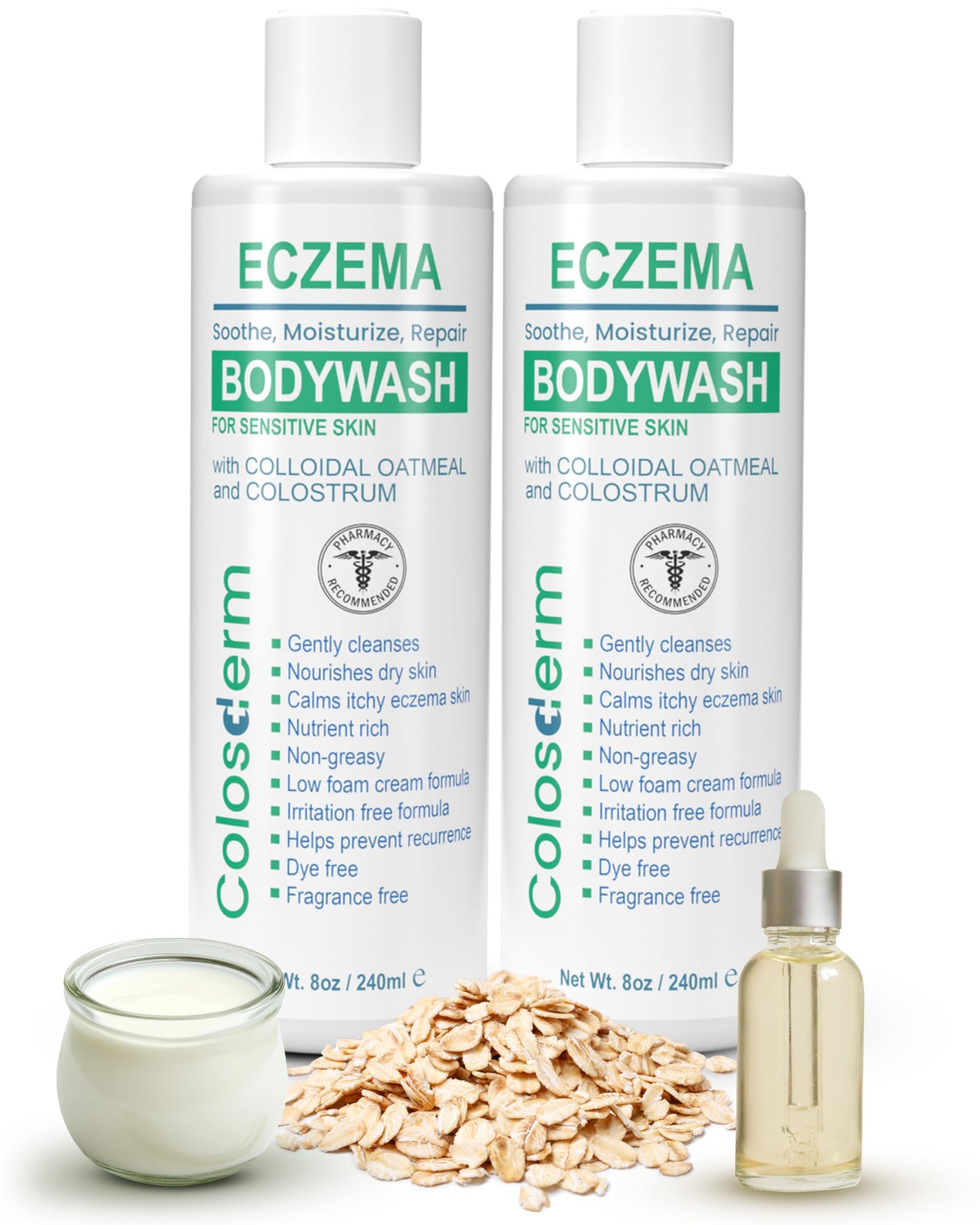 Eczema Cream Body Wash Sensitive Skin for Women & Men - Moisturising Bodywash with Colostrum & Colloidal Oatmeal bath - Gentle Cleanser for Dry Skin, Redness & Irritation, 16 fl oz, Made in USA
