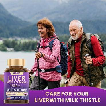 Baszy 28-in-1 Liver Cleanse Detox & Repair - 1500mg Liver Health Support with Milk Thistle, Dandelion Root, Artichoke Extract, and 20+ Herbal Liver Support Supplements - Made in USA - 60 Capsules