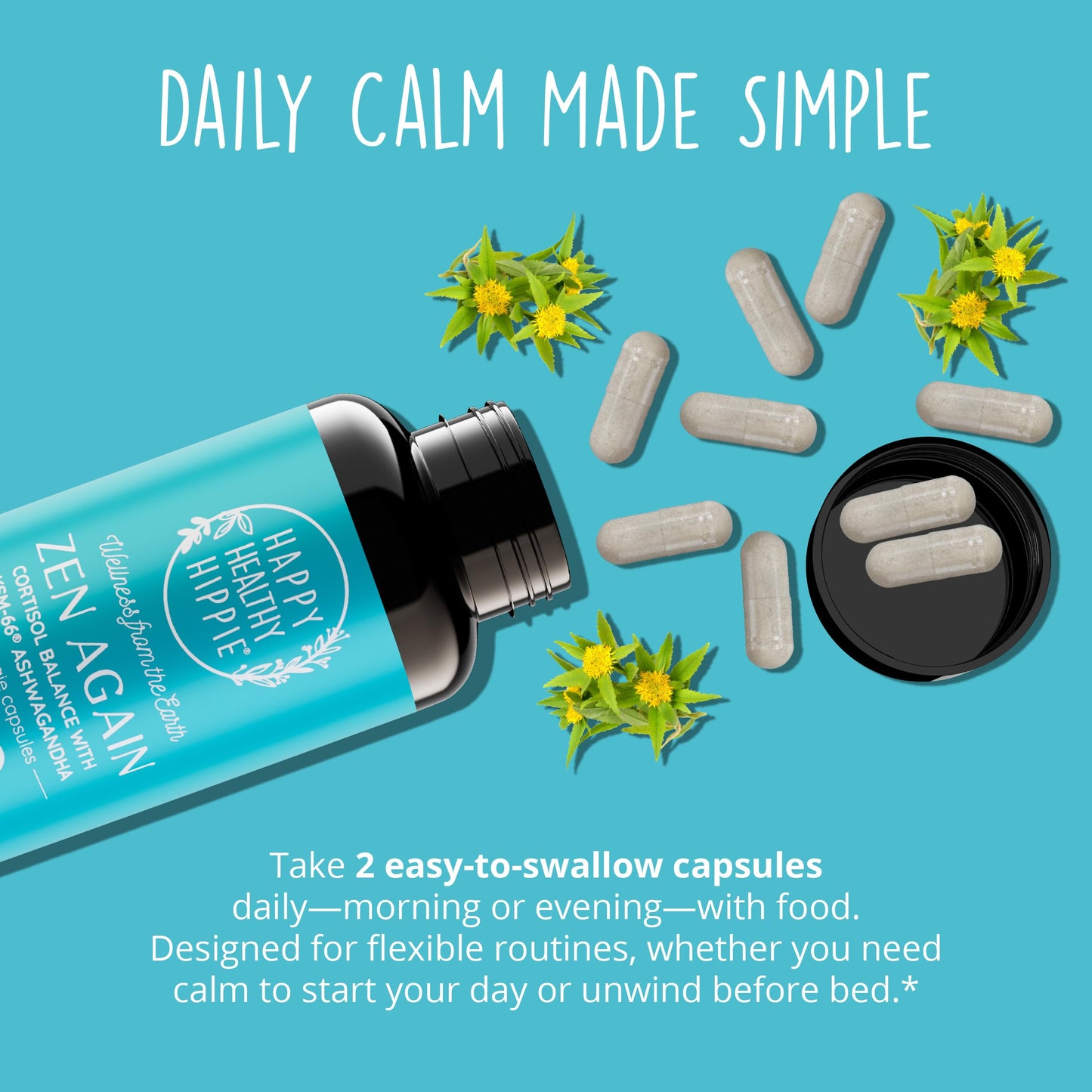 Zen Again Cortisol Manager with Ashwagandha KSM-66 | Cortisol Supplements for Women | 11-in-1 Complex | Natural Stress Support Supplement with L-Theanine, Rhodiola & Magnesium | Vegan, 60 Ct