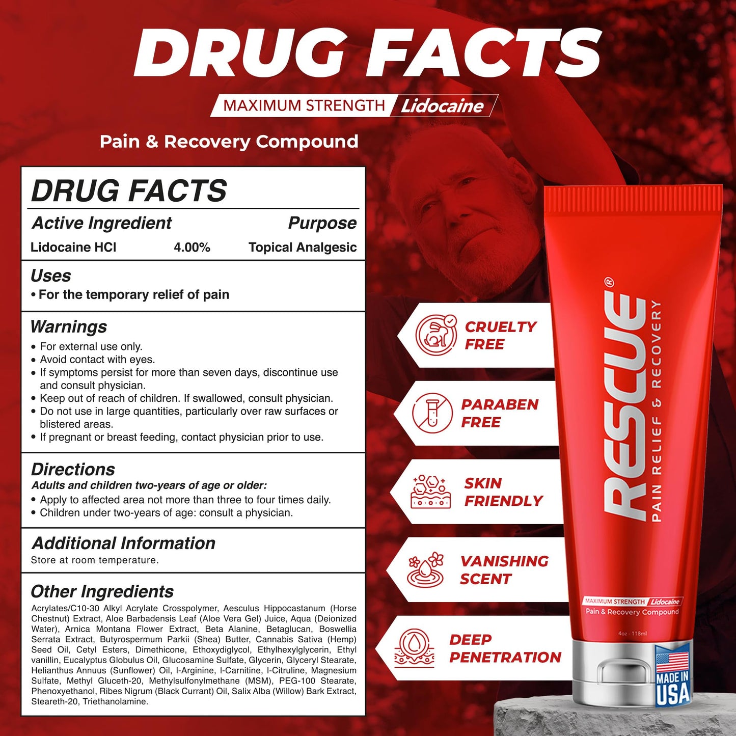 RESCUE PAIN RELIEF & RECOVERY Cream - All-in-One Solution for Back, Neck, Knee, Hand, Foot, and Shoulder Pain - Combines Power of Key Ingredients from Leading Pain Relief CreamProducts - 4 Ounces