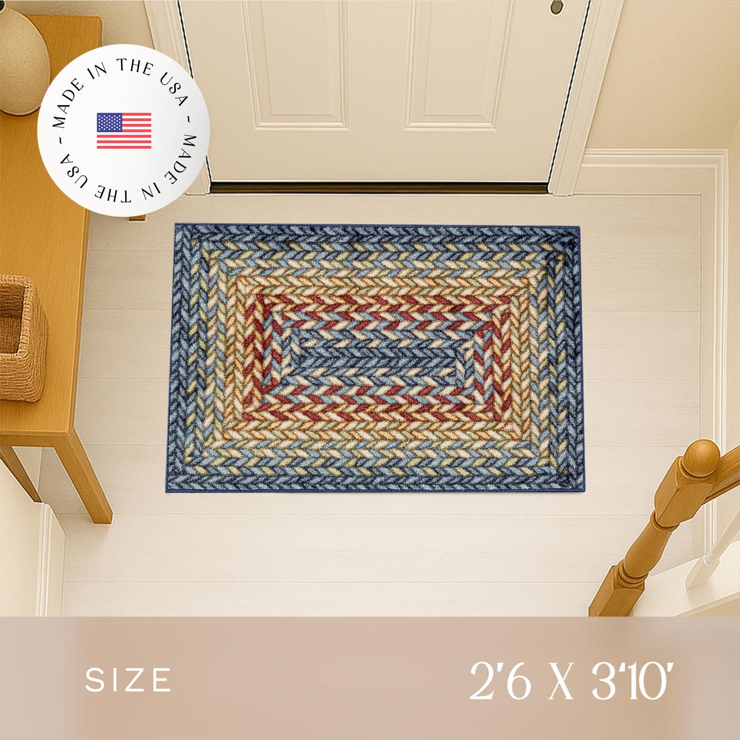 Maples Rugs Marion Bohemian Braid Design Print Area Rug – Made in USA – Washable,Non Slip Indoor Carpet for Entryway,Foyer, Kitchen, and Bathroom, 2'6 x 3'10, Multi-Color