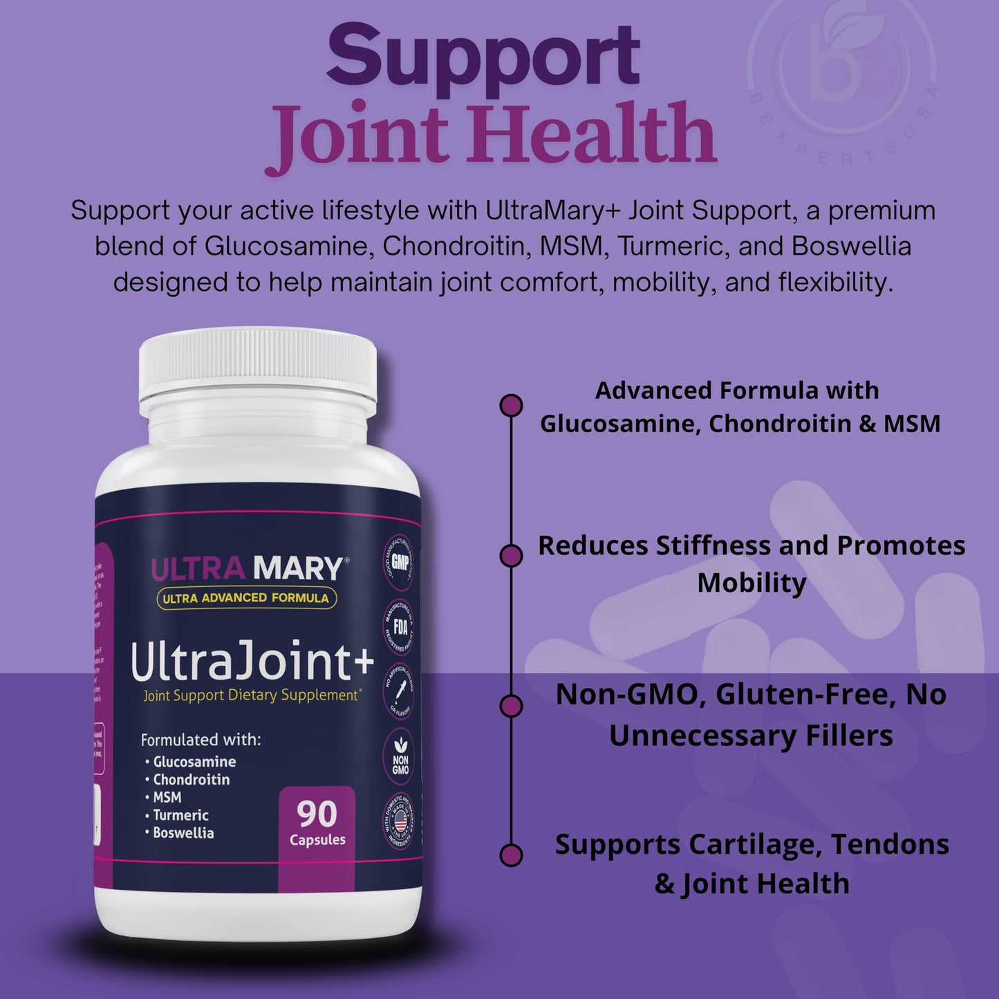 Joint Support UltraMary+(90 Capsules)+Magnesium Body Butter(4.23oz) Glucosamine 1500mg,Chondroitin, MSM, Turmeric & Boswellia–Muscle & Joint Relief Combo, Lavender Scent–Articulaciones & Músculos