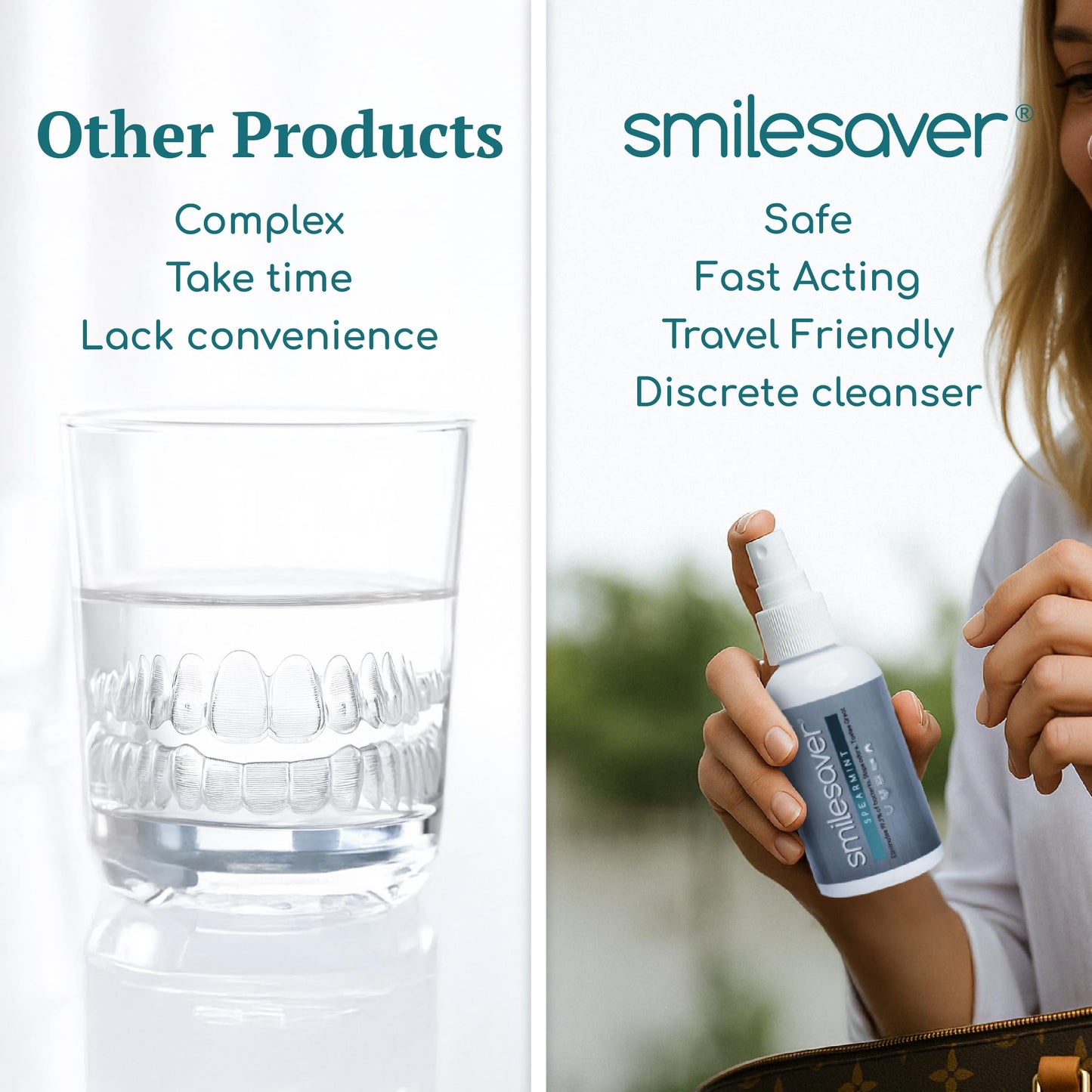 Smilesaver Retainer Cleaner Spray – Clear Aligner, Mouth Guard, and Denture Cleaner – Quick Oral Care for Aligner & Retainer Hygiene – Natural, Portable & Minty Fresh Oral Care Products (2oz)