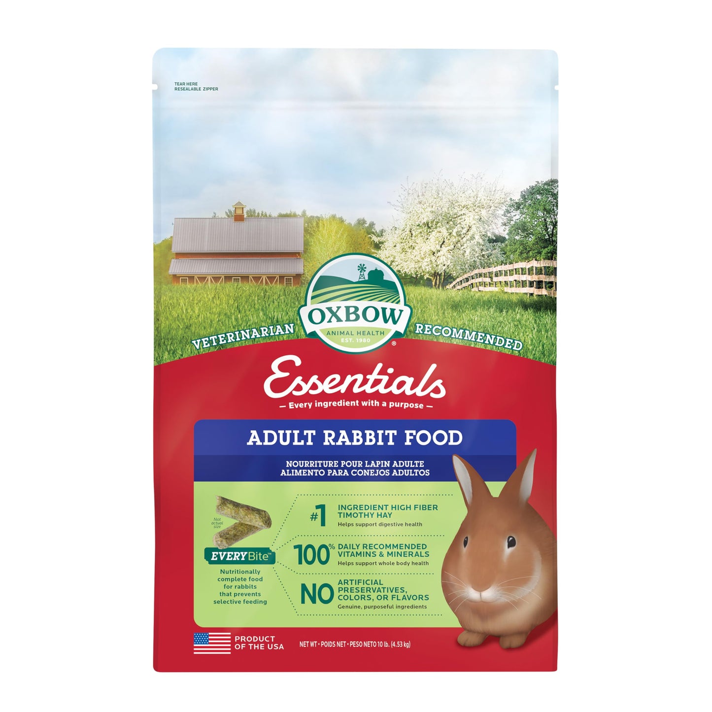 Oxbow Essentials Rabbit Food, Made with Oxbow Timothy Hay for Rabbit, Pet Pellets with Vitamins & Minerals, Small Animal Pet Products, Bunny Food, Made in USA, High Fiber