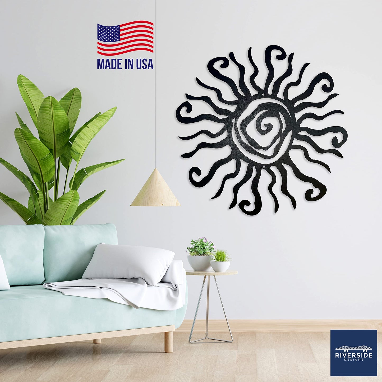 Riverside Designs Wacky Sun Metal Wall Art Indoor/Outdoor Decor - 12" Black Rust Proof Wall Sculpture - Made in USA - Ideal for Bedroom, Garden, Home, Patio and Farmhouse