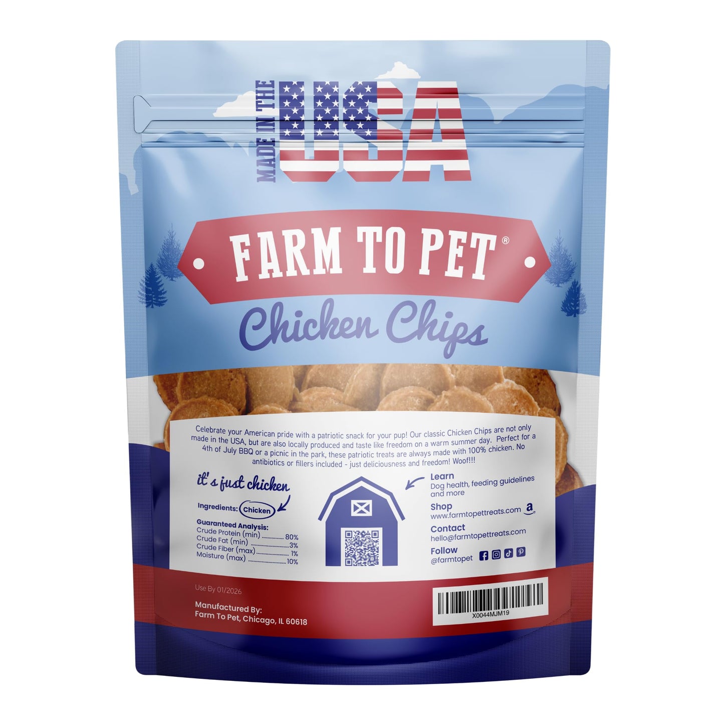 Farm To Pet - Dog Training Treats - Chicken Chips, Single Ingredient, Lean, All Natural, Healthy Dog Treats for Small, Medium, Large Breeds, & Puppies, Made in USA