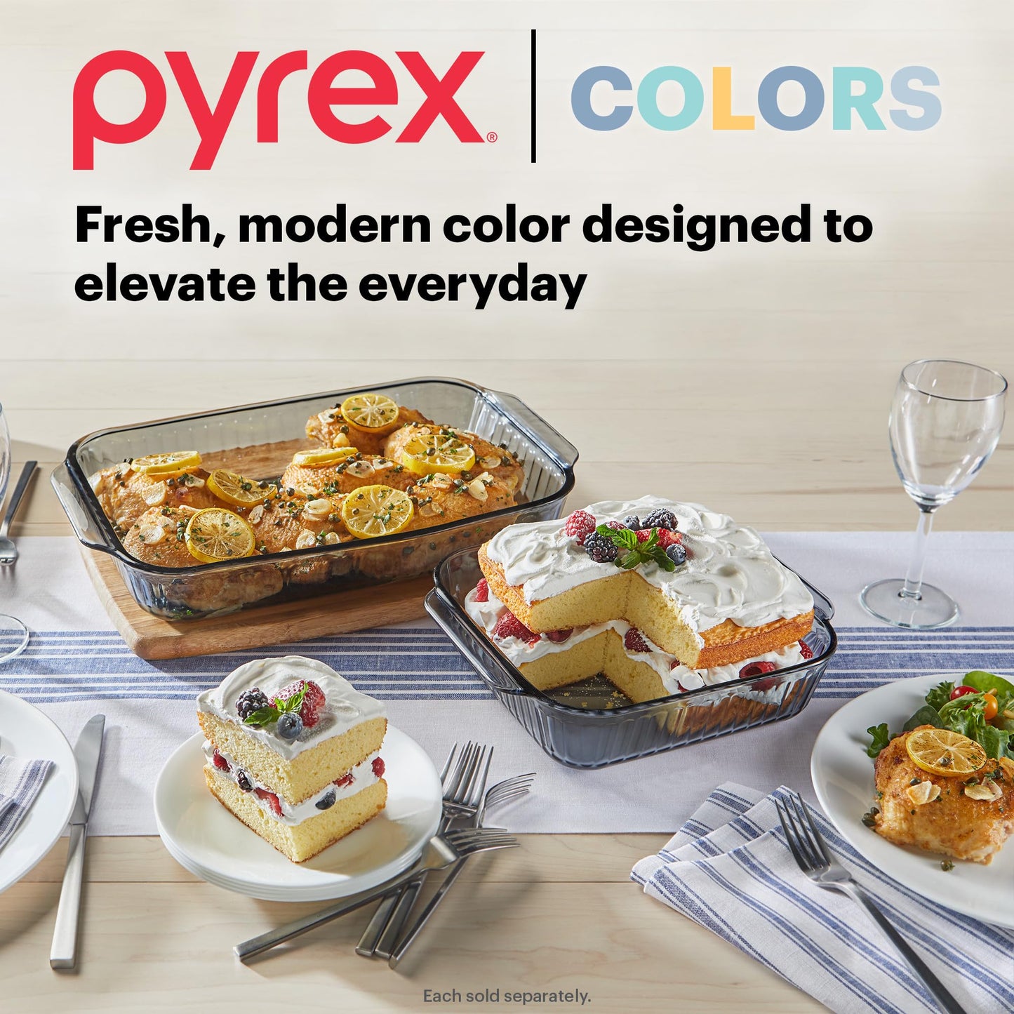 Pyrex Colors (2-Pack, Full Set) Tinted Glass Baking Dish with BPA-Free Lid, Oblong Bakeware Glass Pan For Casserole & Lasagna, Dishwasher, Freezer, Microwave and Pre-Heated Oven Safe, Smoke