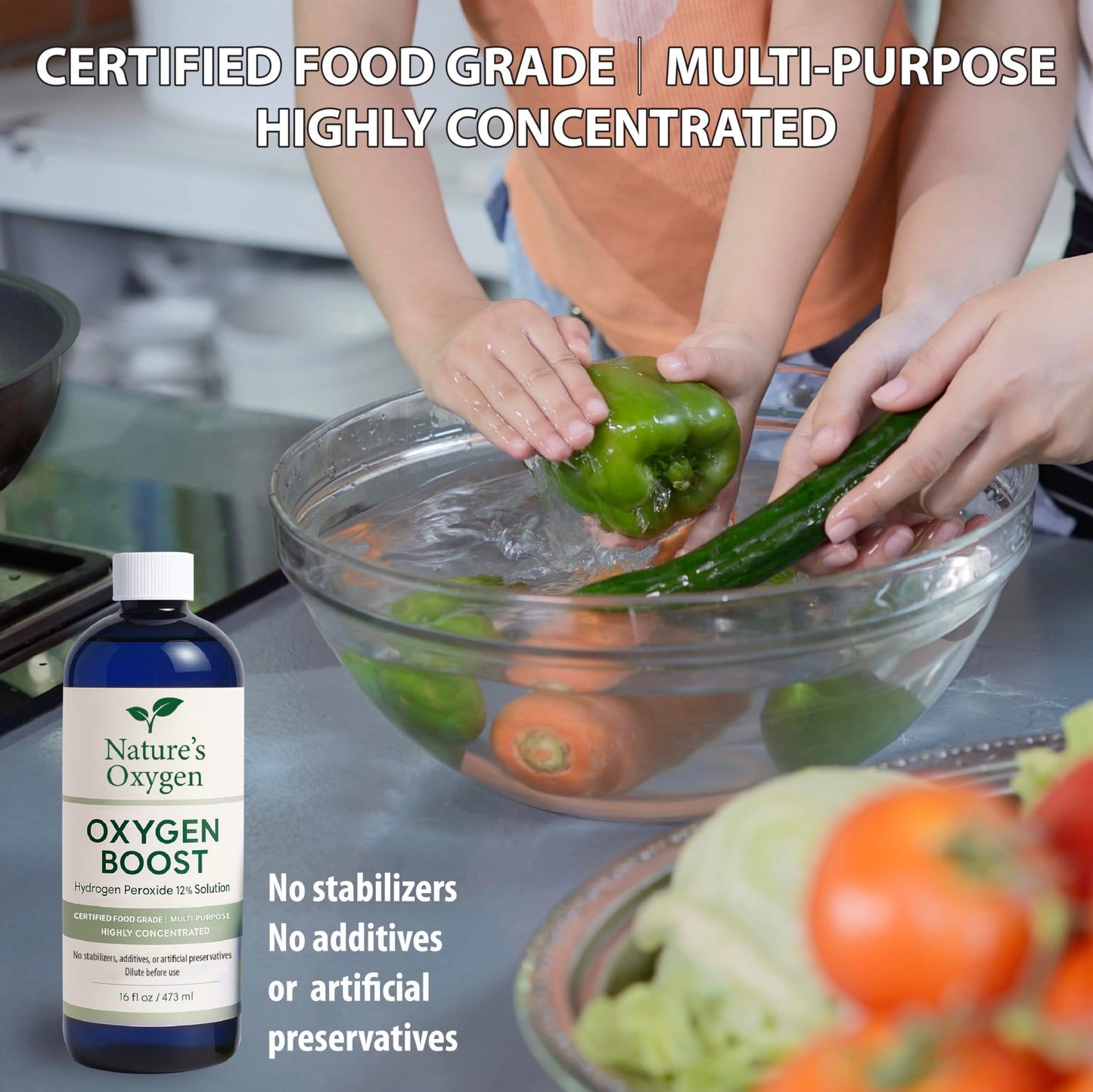 Nature’s Oxygen Food Grade Hydrogen Peroxide 12% Solution, 16 fl oz Pint Bottle, No Added Stabilizers, Highly Concentrated, Made in USA