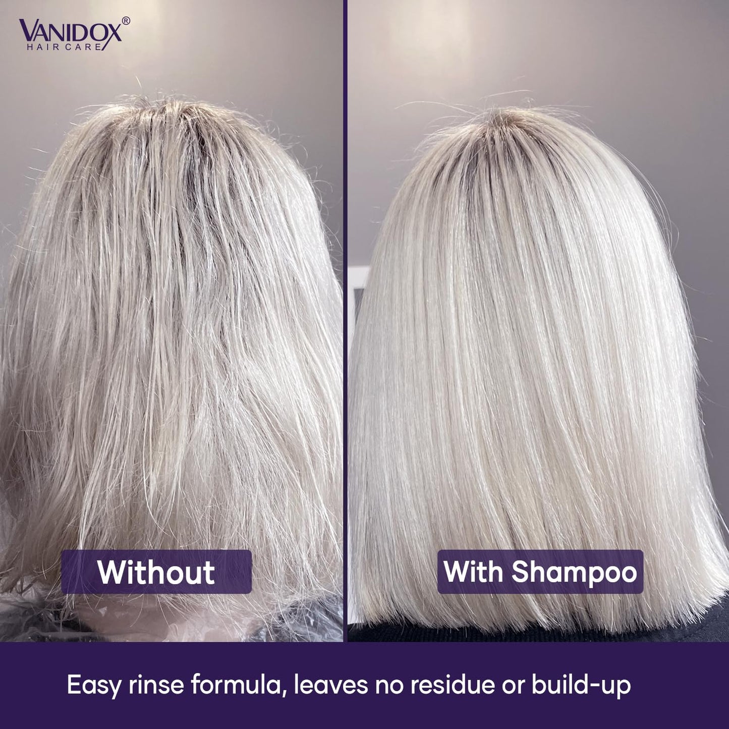 VANIDOX Brass Toning Purple Shampoo for Grey and Silver Hair, Infused with Purple Pigment, Sulfate Free Shampoo for Gray and Silver Hair (16 fl oz)