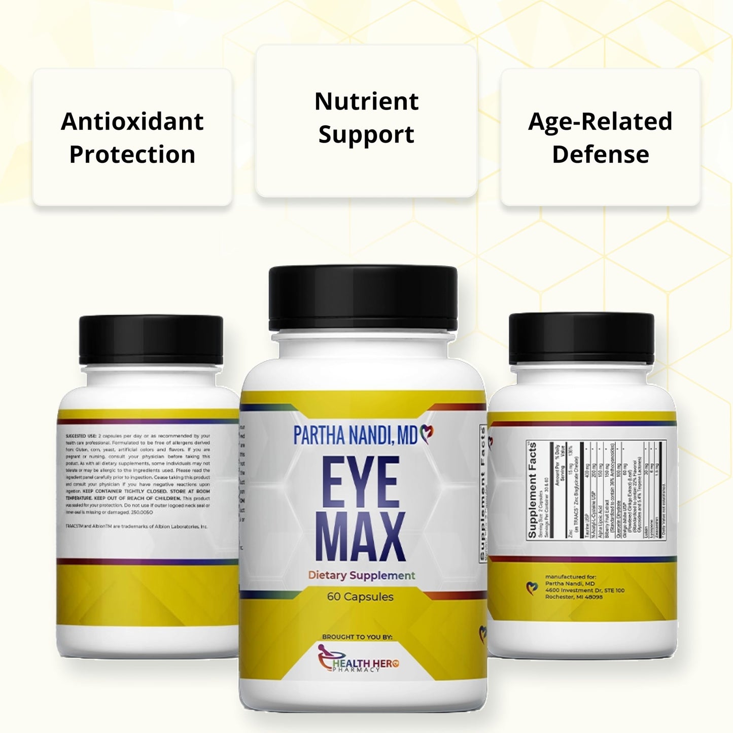 Dr. Nandiโs Eye Max Vision Supplement โ Lutein, Zeaxanthin, Lycopene, Zinc โ Eye Vitamins for Macular & Retina Support โ Blue Light Protection, Visual Clarity & Antioxidant Support โ 60 Vegan Capsules