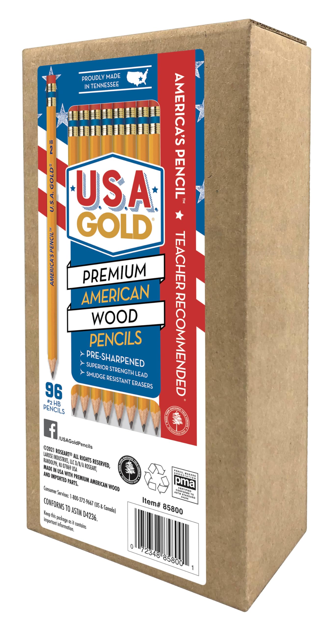 Cra-Z-Art U.S.A. Gold Pre-sharpened American Wood Cased #2 HB Yellow Pencils, 96 Pack