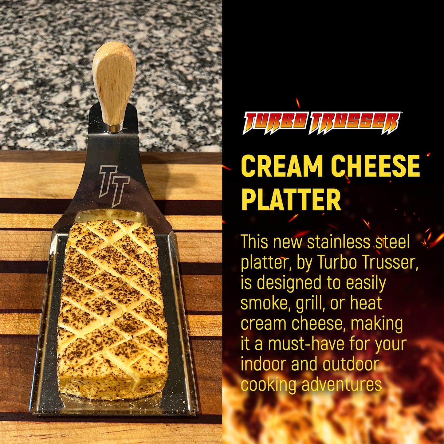 Turbo Trusser I Cream Cheese Platter with Serving Knife I Easily Smoke Cream Cheese I Perfect for Smoker, Grill, & Oven I Dishwasher Safe I Made in USA I 1 Platter