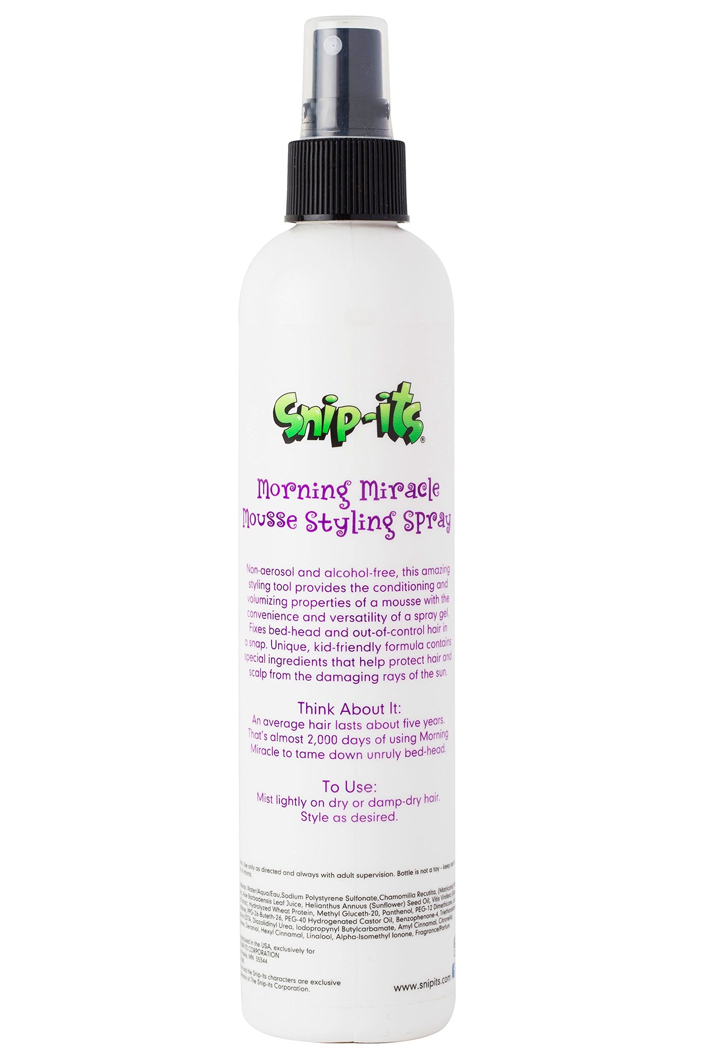 Snip-its Morning Miracle Natural Hair Mousse Spray 10oz | Light Hold Kids Styling Product - Tropical Scented Gel Alternative for Unruly Curly Hair - Made in USA | Salon Quality