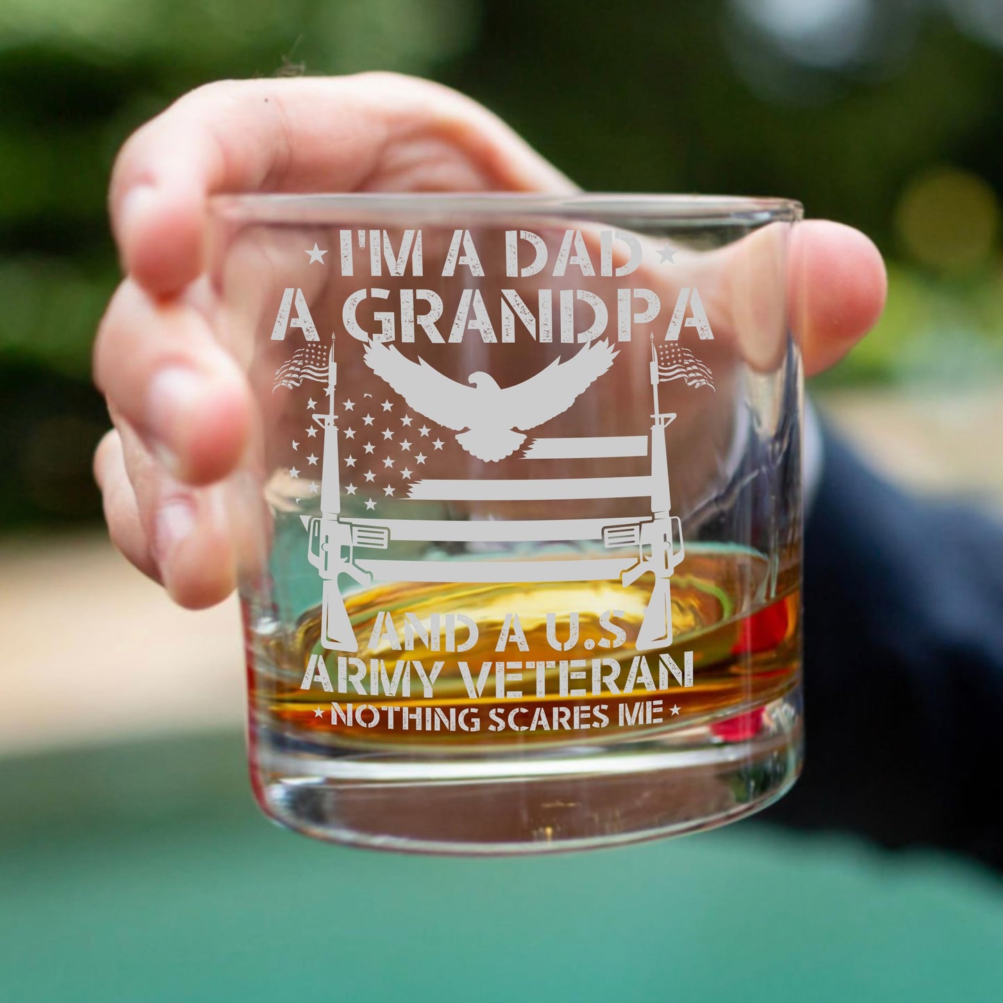 Army Engraved Whiskey Glass, Army Veteran Gift, Custom Etched Rocks Glass, Proud American Soldier, Made in USA, Father's Day Gift