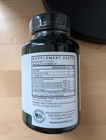 Luma Nutrition Omega 3 Fish Oil Supplement - Extra Strength 2500mg - 2000mg EPA & DHA - Brain and Heart Health - 60 Softgels