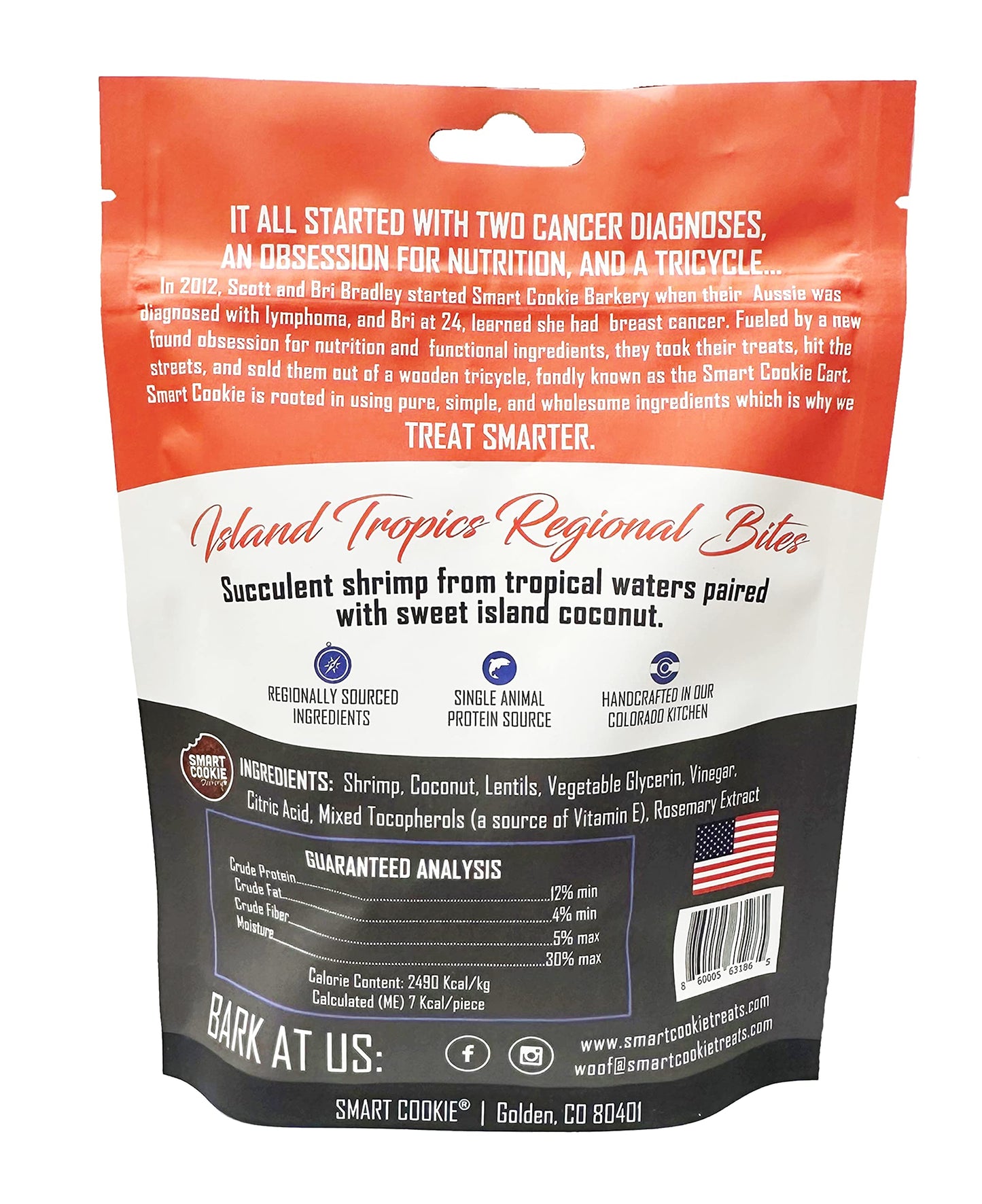 Smart Cookie All Natural Soft Dog Treats - Shrimp & Coconut - Healthy Dog Treats for Allergies, Sensitive Stomachs - Chewy, Grain Free, Human-Grade, Made in The USA - 5oz Bag, 1 Pack
