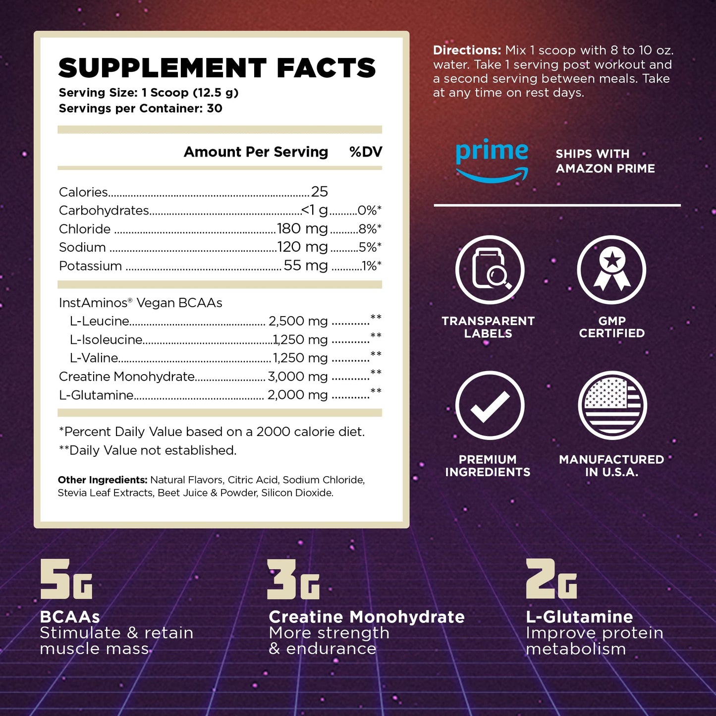 Vintage Build β Post Workout Recovery & Muscle Building Powder Drink for Muscular Strength & Growth - Reduces Soreness β Creatine Monohydrate, BCAAs, L-Glutamine β Fresh Berries Flavor β 377g