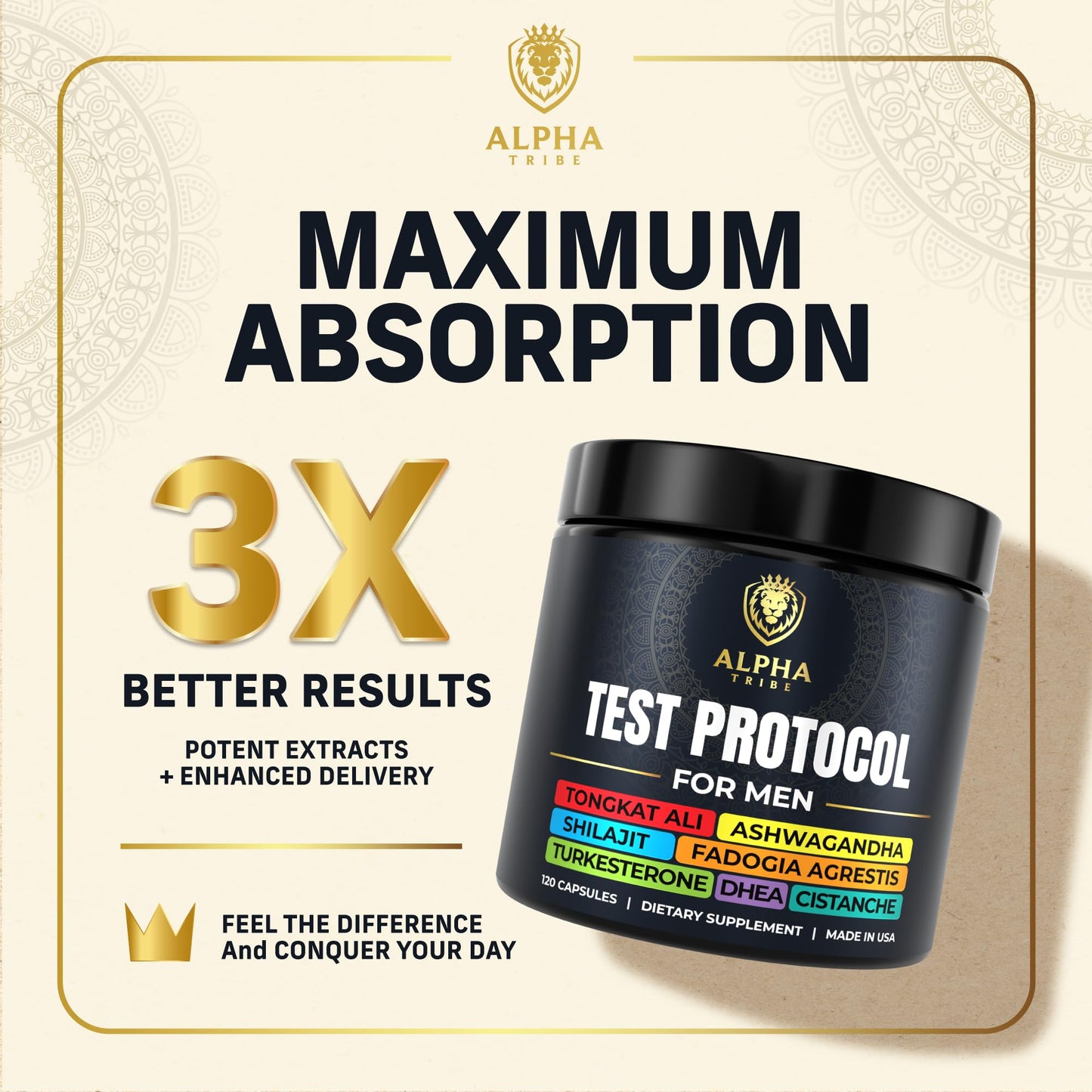 Alpha Tribe Test Protocol - Elite Natural Testosterone for Men | Testosterone Supplement for Men with Ashwagandha & Tongkat Ali | Muscle Growth, Libido, Stamina & Strength Support
