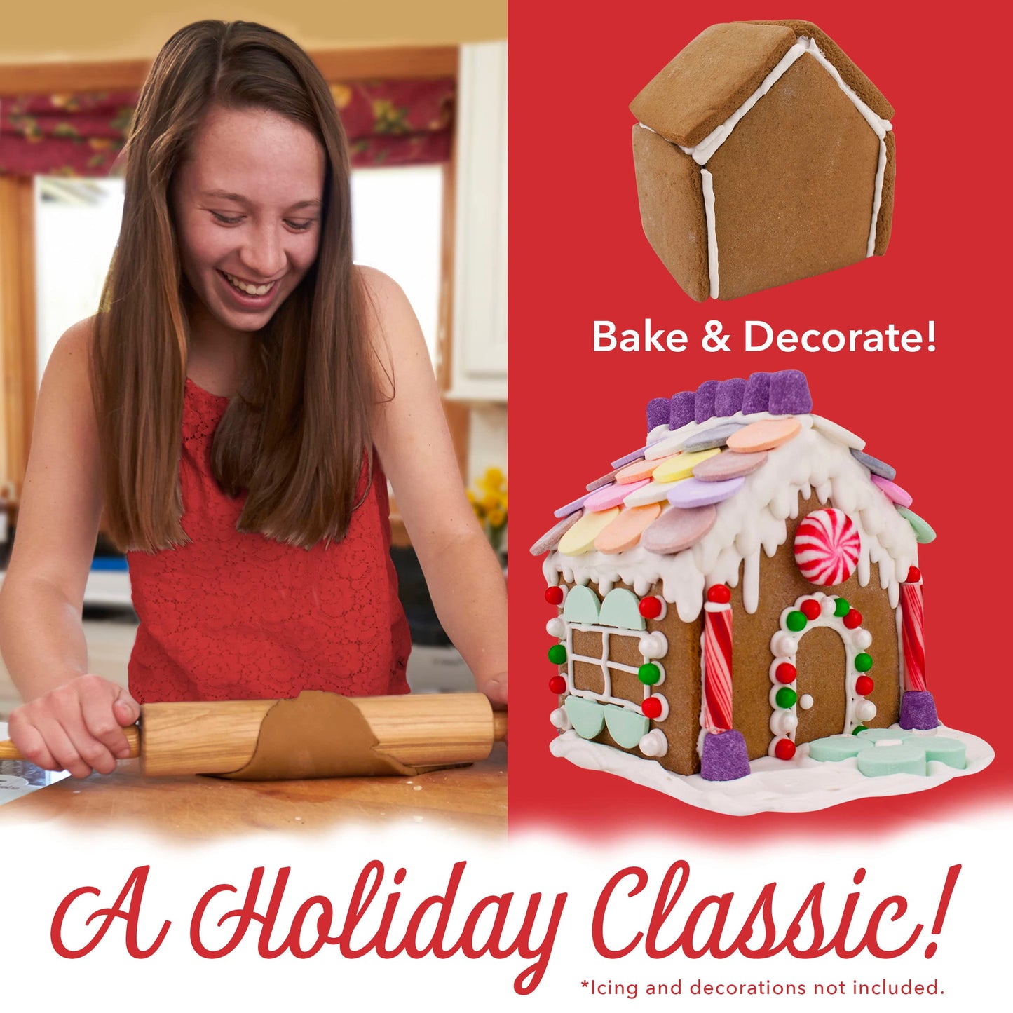 Ann Clark Cookie Cutters Mini Gingerbread House Cookie Cutter Set, Two Cookie Cutters with Recipe Card, Makes 4-1/2" Tall Gingerbread House Made in USA