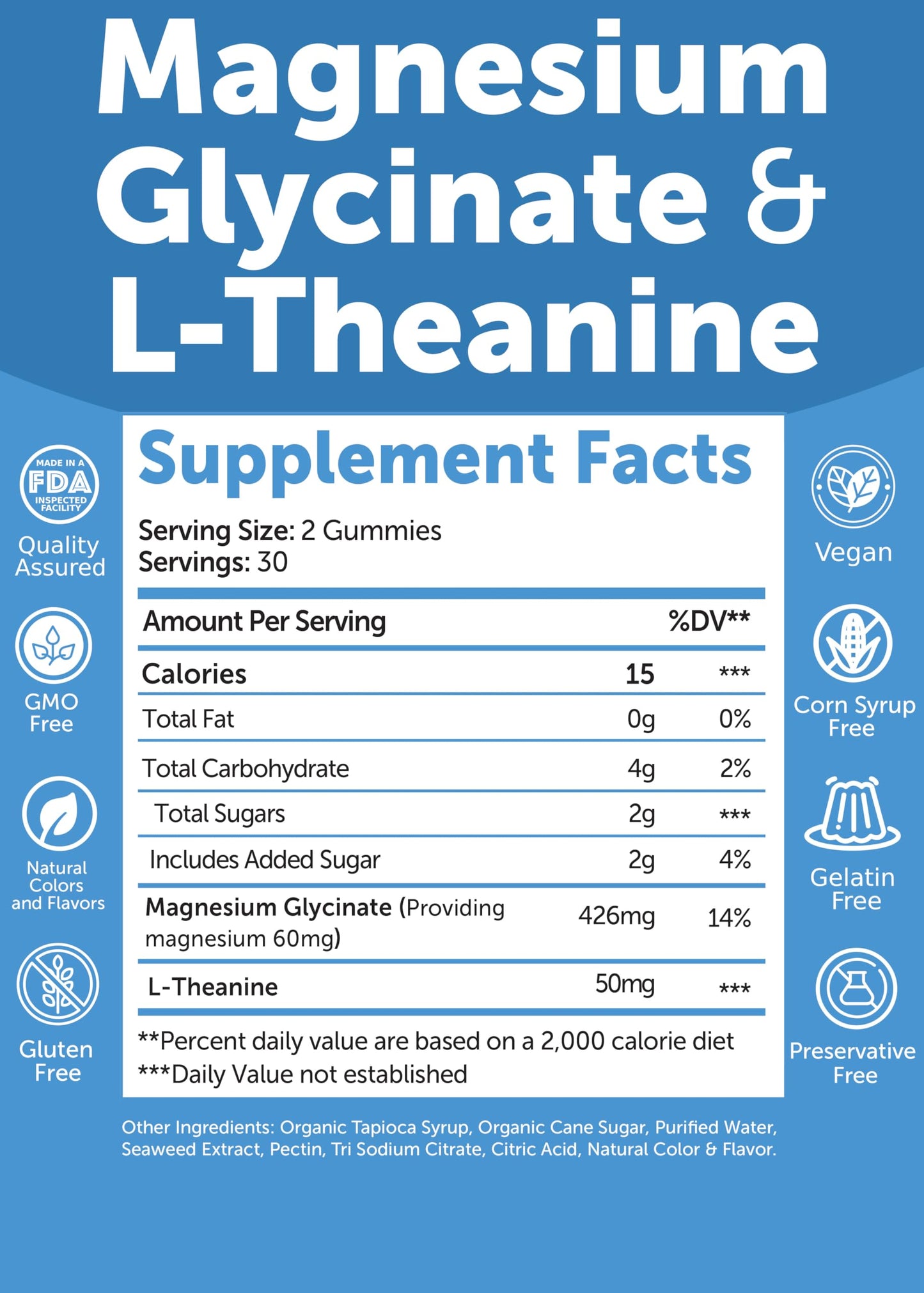 Lunakai USA Made Magnesium Glycinate Gummies 426mg with L-Theanine – Calm, Sleep, Stress Relief for Adults & Kids, Non-GMO, Vegan, 60ct