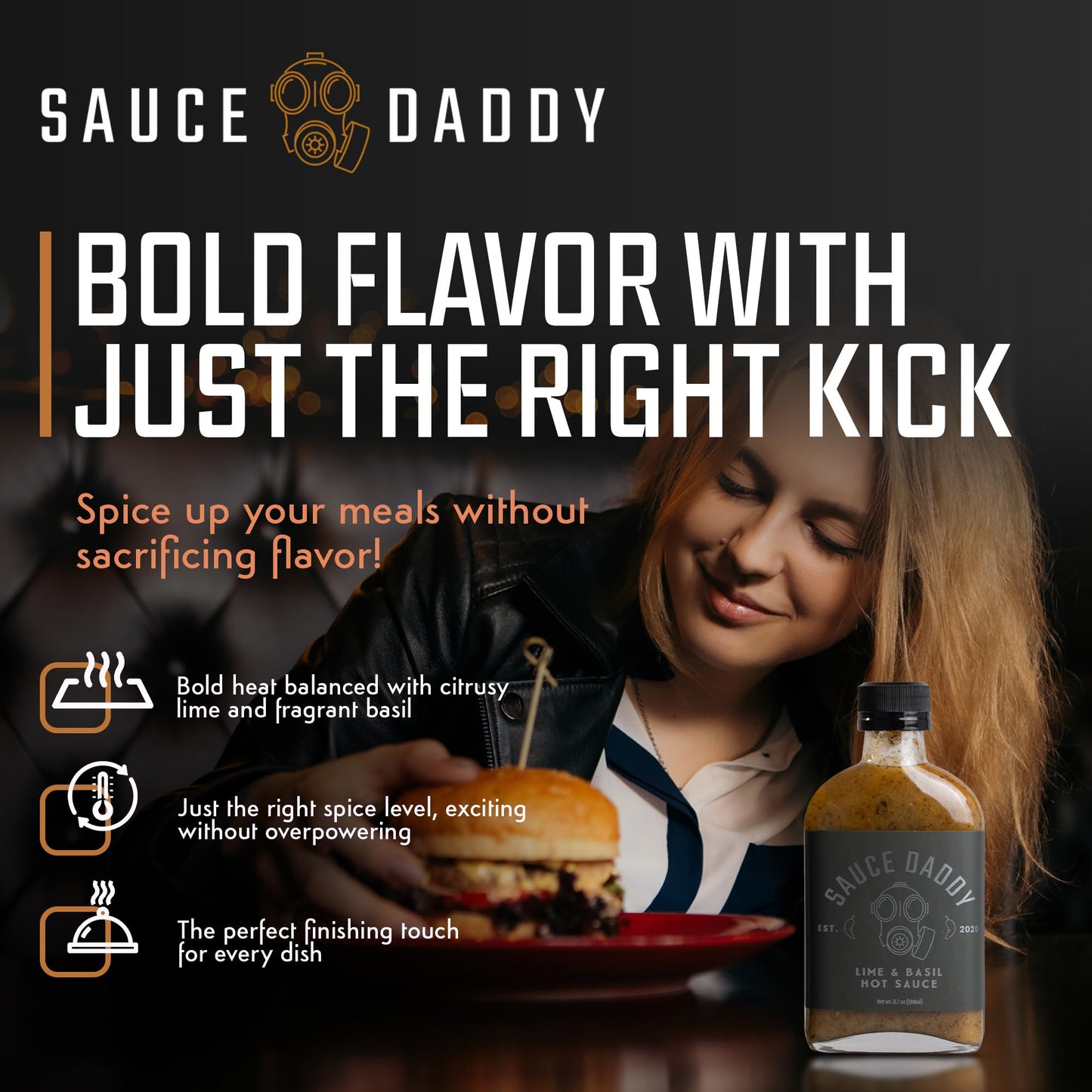 Sauce Daddy | Lime & Basil Hot Sauce | Gluten Free Sauces with no Allergens | All Natural Ingredients Containing Garlic, Vinegar, Lime Juice makes an Organic Hot Sauce Made in the USA. (6.7 Fl Oz)