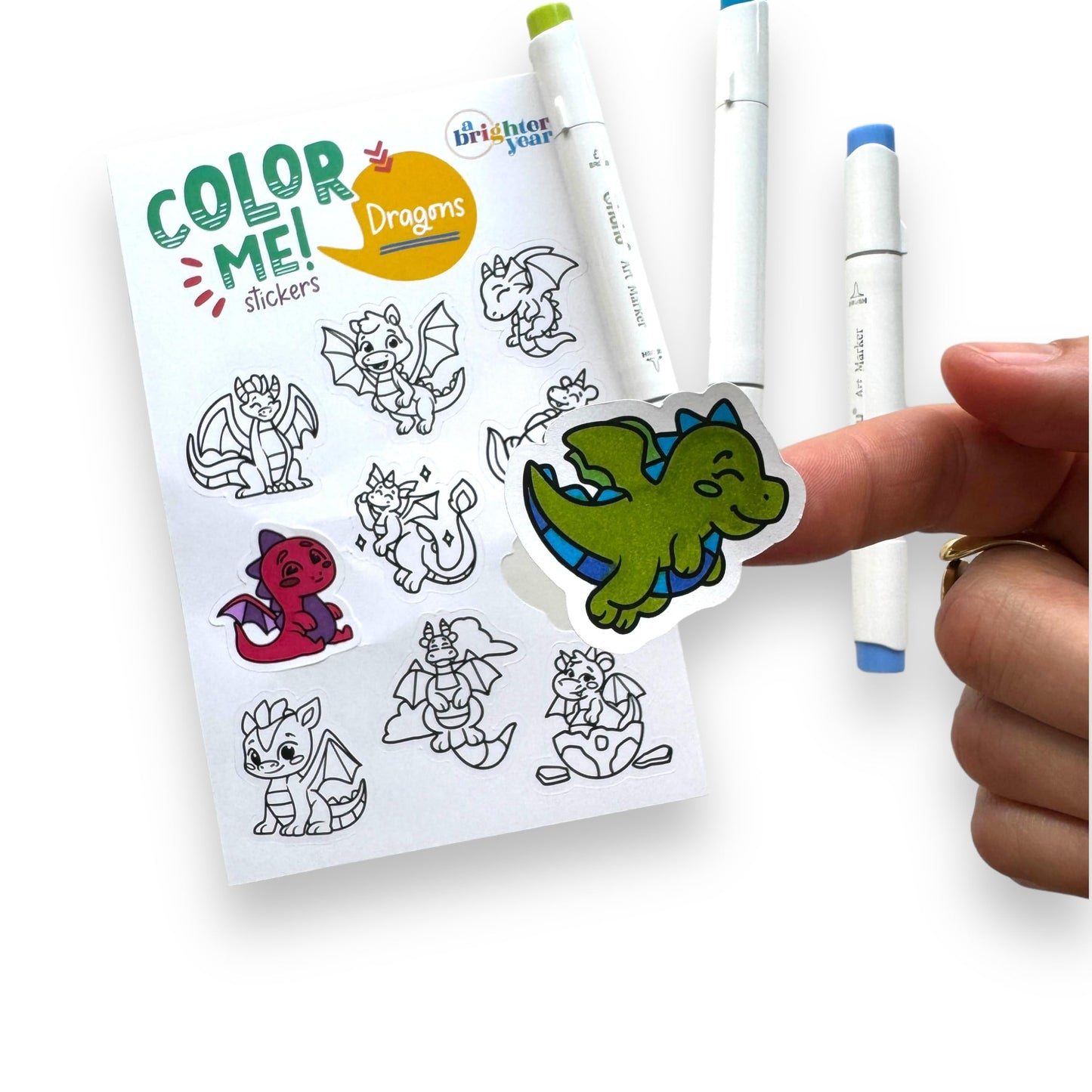 A Brighter Year Color-Your-Own Sticker Bundle, Mythical & Magical Edition - 3-Pack of 8.5” x 5.5” Sheets of 10 Stickers Each – Each Sticker is 1.5-2” x 2-3” - Notebooks, Planner, Gift Wrap
