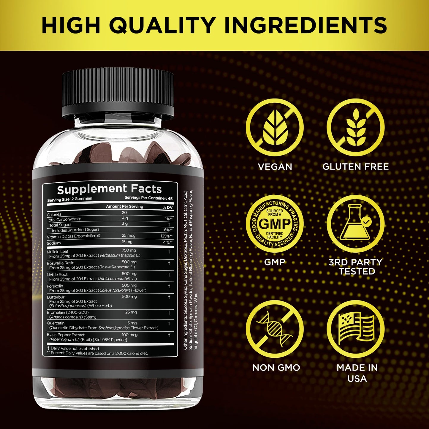 EFFECTIVE NUTRA 9in1 Mullein Gummies | Lung and Sinus Support for Cleanse, Clarity, and Relief | Vegan, Gluten-Free, Non-GMO Supplement | Natural Berry Flavor, 45-Day Supply, Made in USA (90ct)