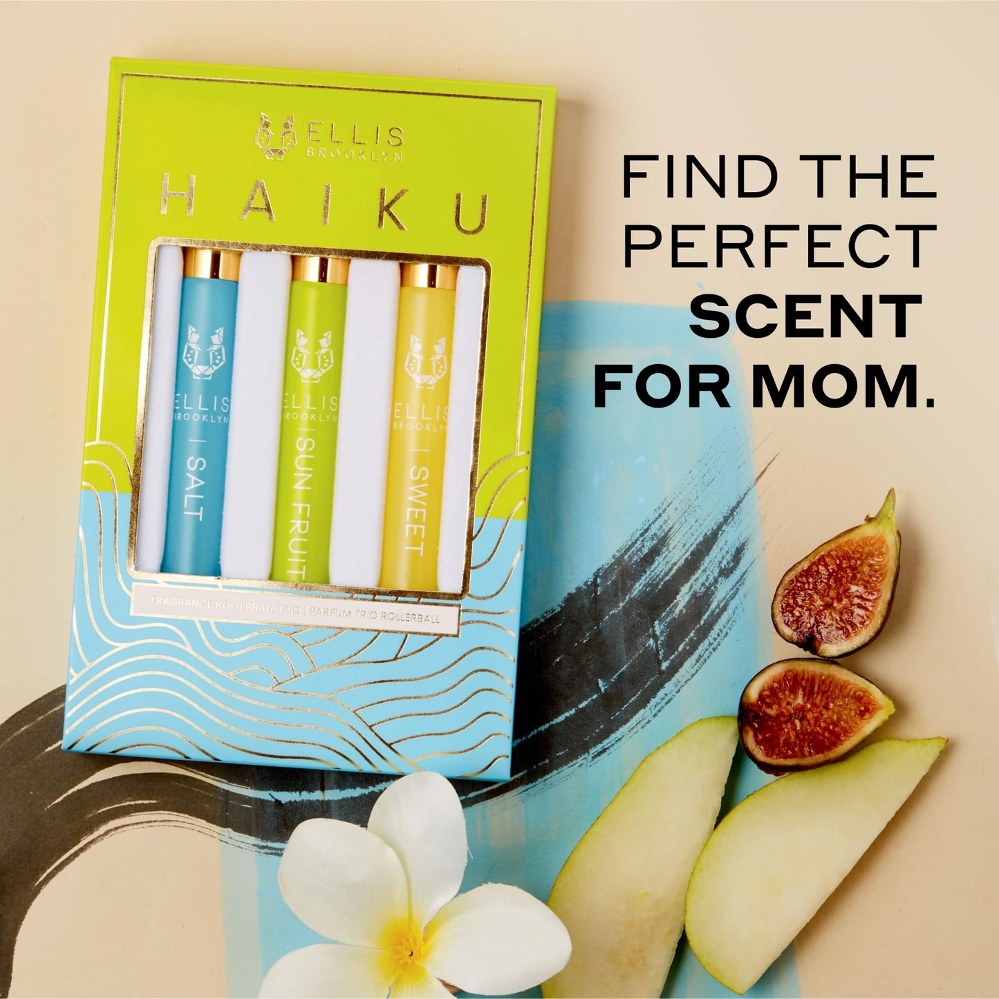 Ellis Brooklyn HAIKU Fragrance Trio - Clean Perfume, SALT, SWEET, & SUN FRUIT Rollerball Perfume for Women, Travel Size Perfume Gift Sets for Women
