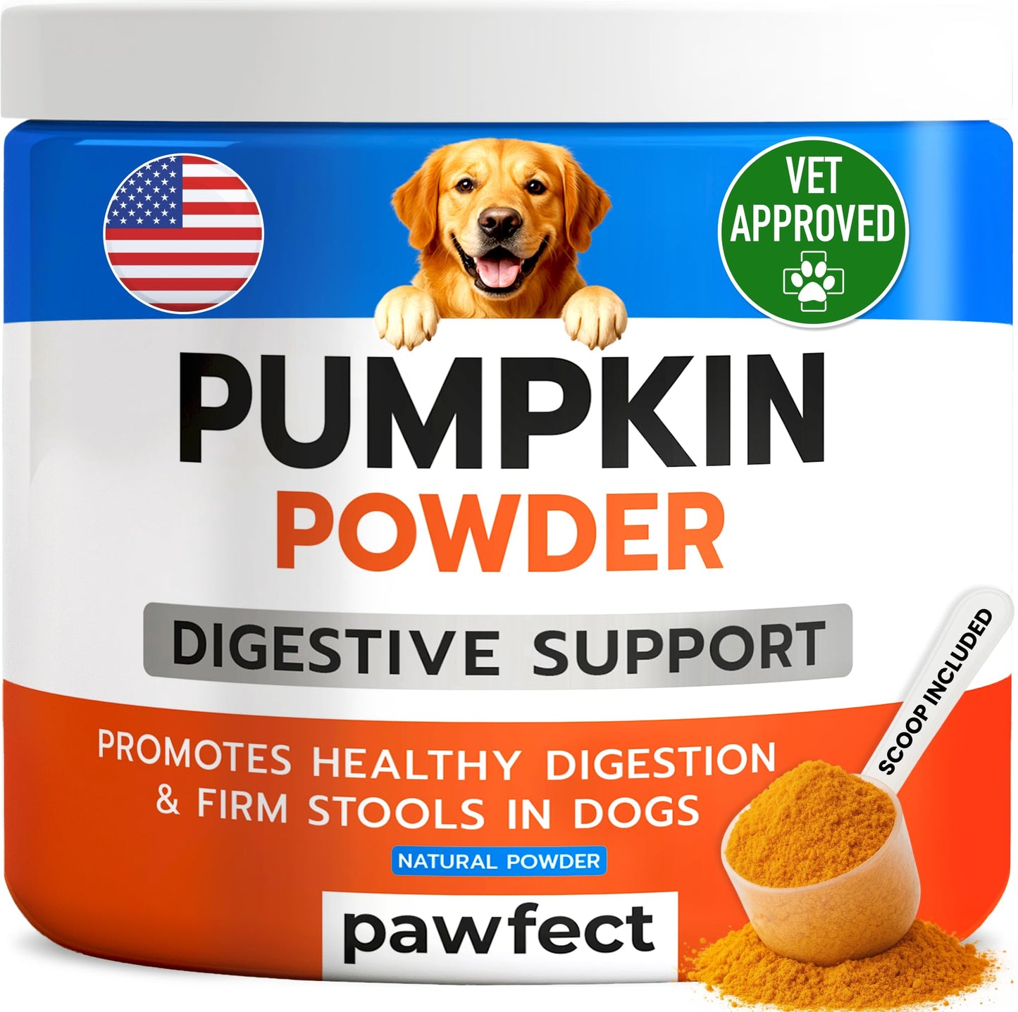 PAWFECTCHEW Pumpkin Powder for Dogs - 8oz Powdered Supplement High Fiber for Dogs Stool Softener - Treat Diarrhea, Constipation, Upset Stomach, Food Sensitivity - Improve Digestion - Made in USA