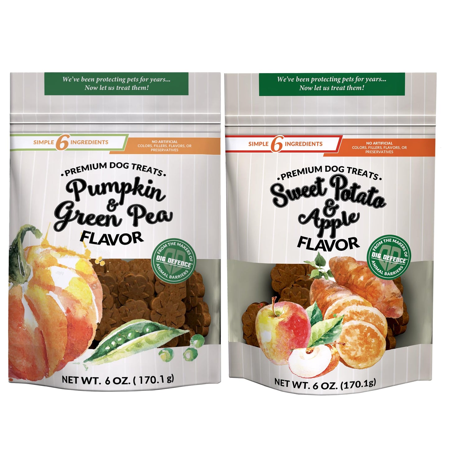 Dig Defence Premium Dog Treats - Pumpkin/Green Pea and Sweet Potato/Apples, Natural Ingredients, Baked Gourmet Snacks for Small & Big Dogs, Healthy Training Treat, 2 Pack